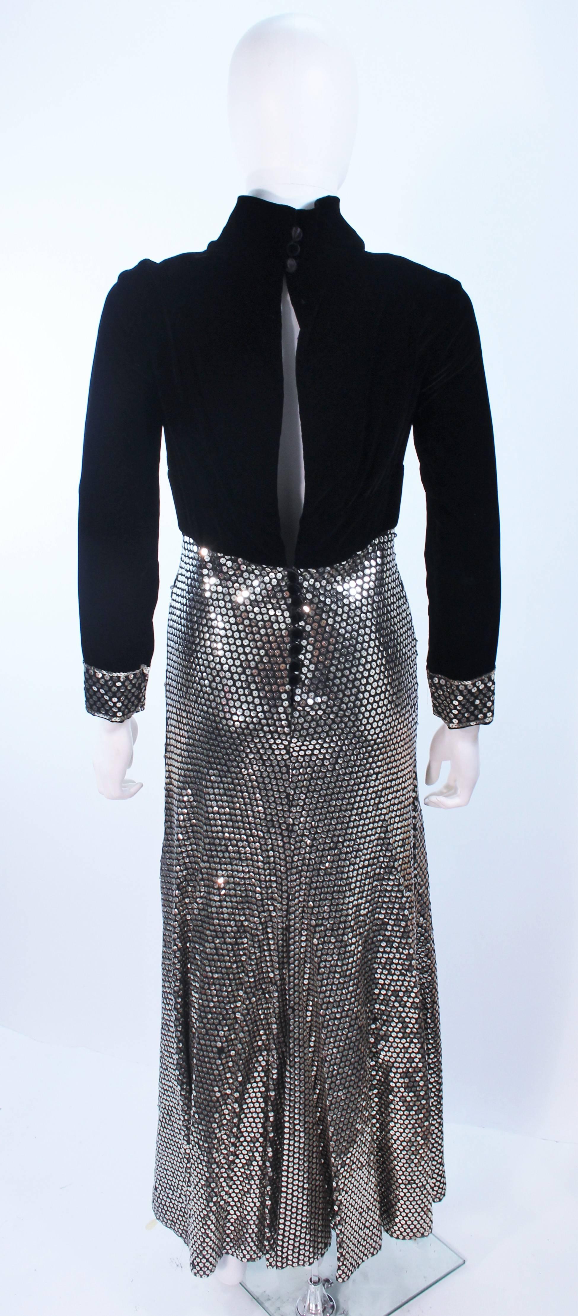 Vintage 1970's Velvet and Silver Sequin Gown Size 4 For Sale 2