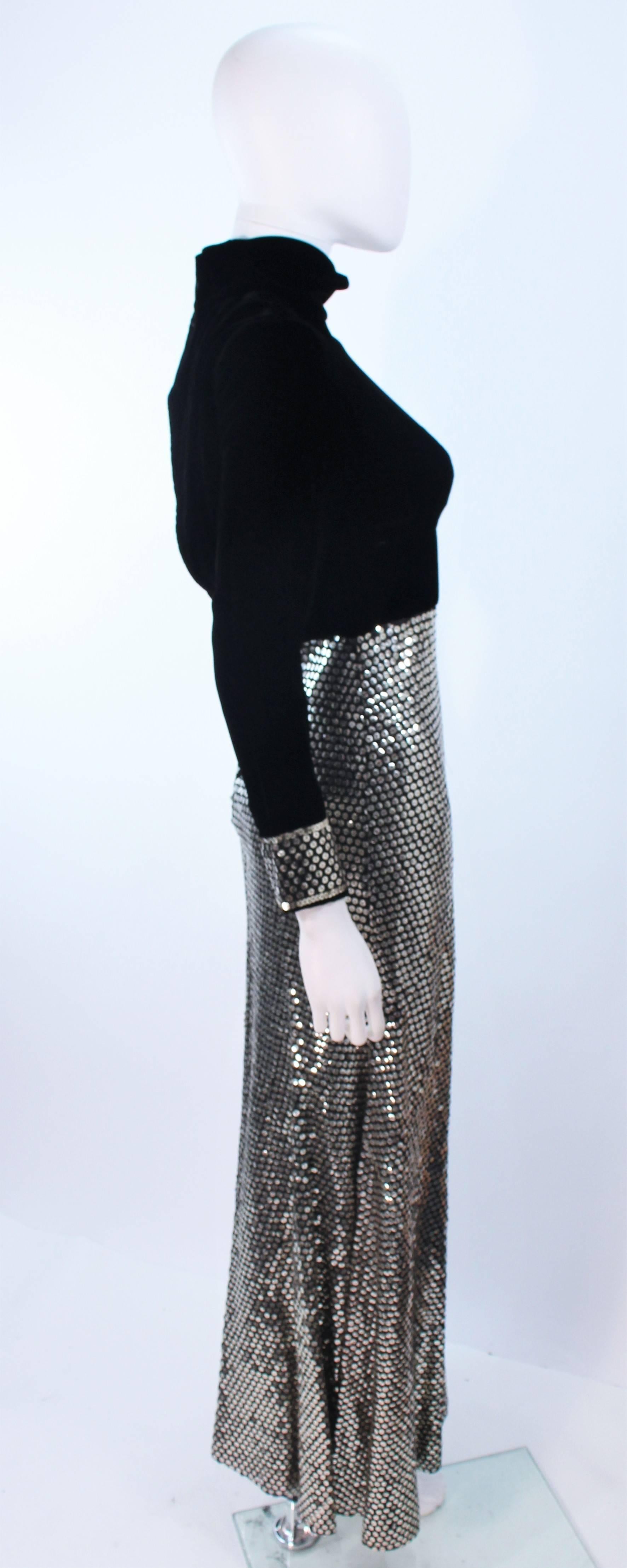 Vintage 1970's Velvet and Silver Sequin Gown Size 4 For Sale 1