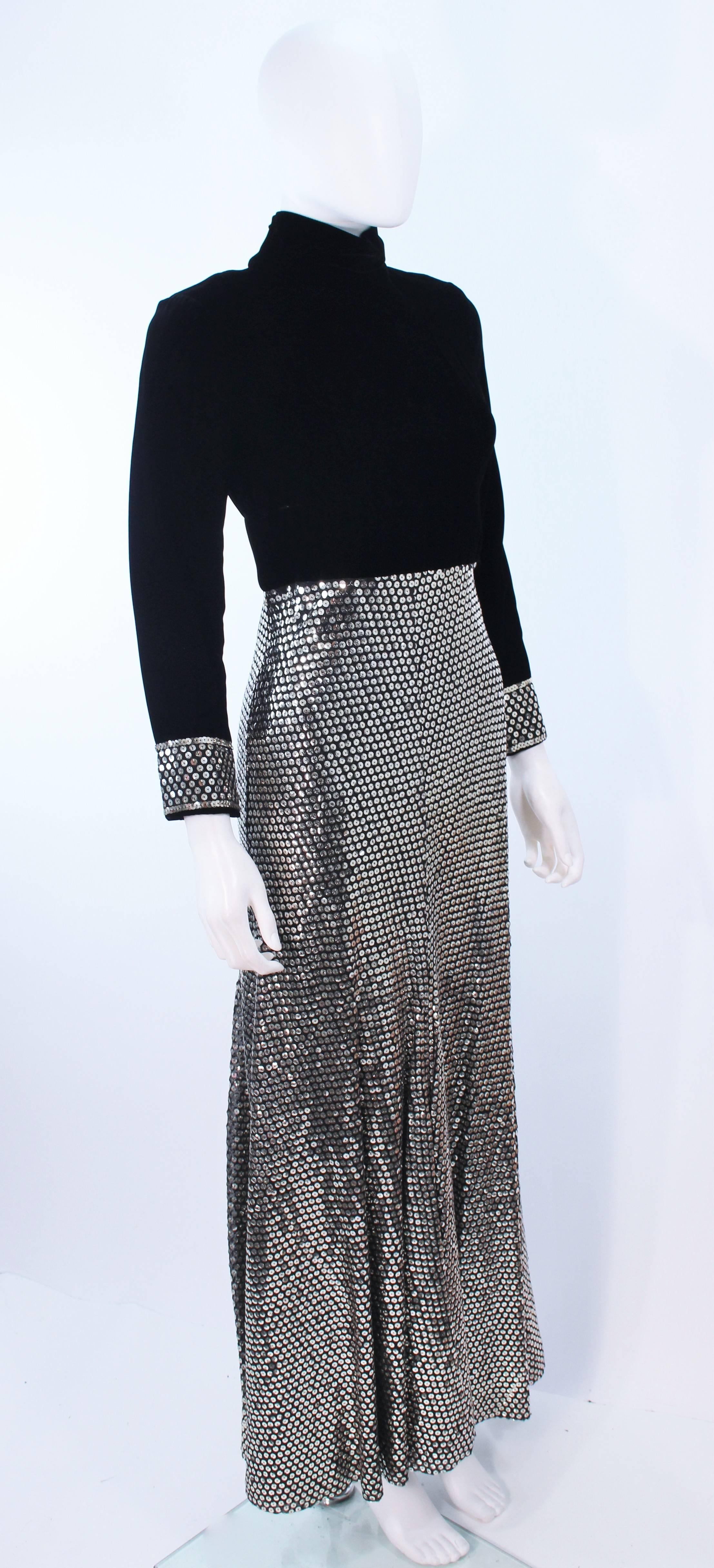 Black Vintage 1970's Velvet and Silver Sequin Gown Size 4 For Sale