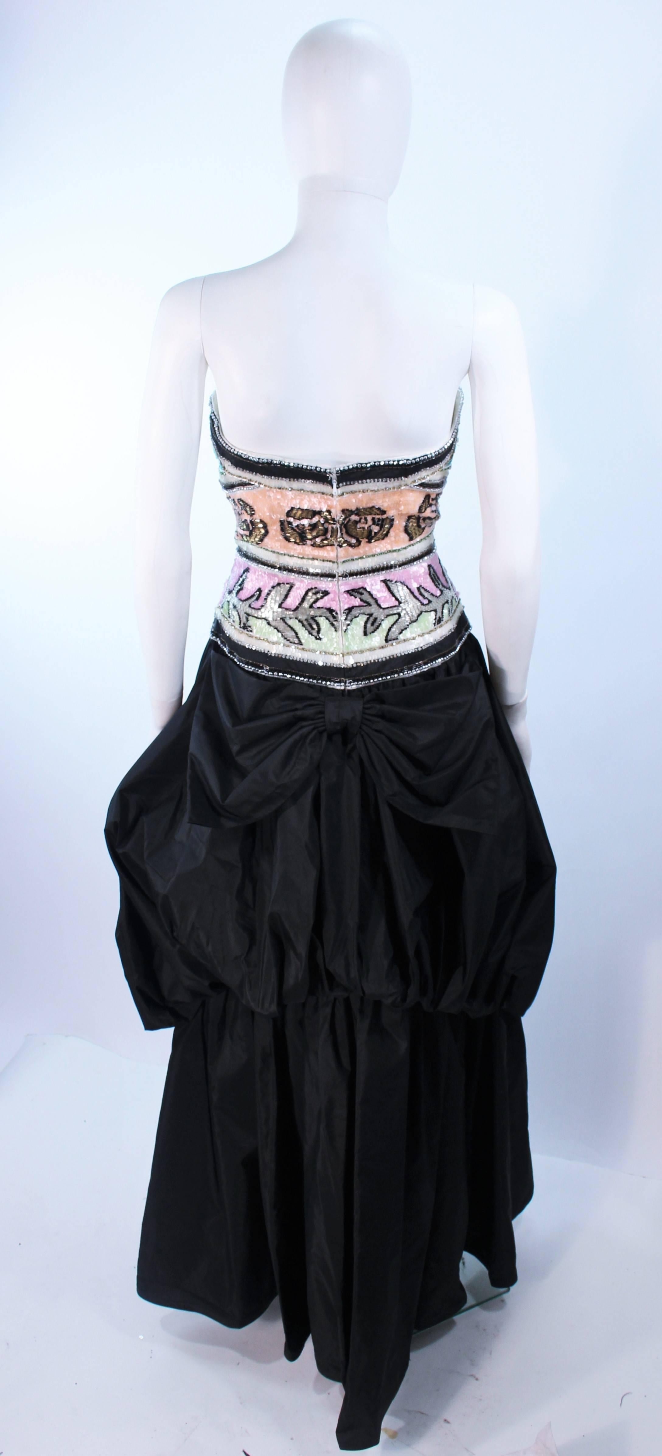 BRIAN WINSTON Black Tiered Puff Gown with Pastel Sequin Beaded Bodice Size 8 3