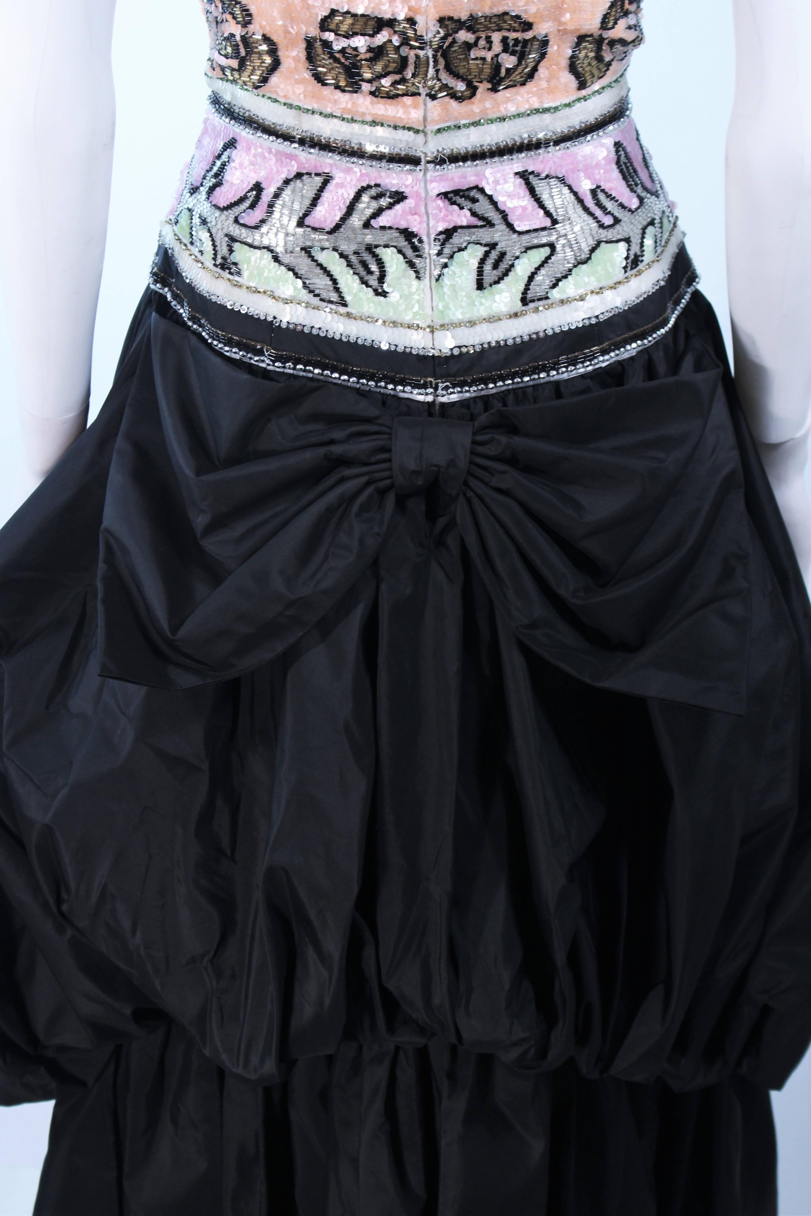BRIAN WINSTON Black Tiered Puff Gown with Pastel Sequin Beaded Bodice Size 8 4