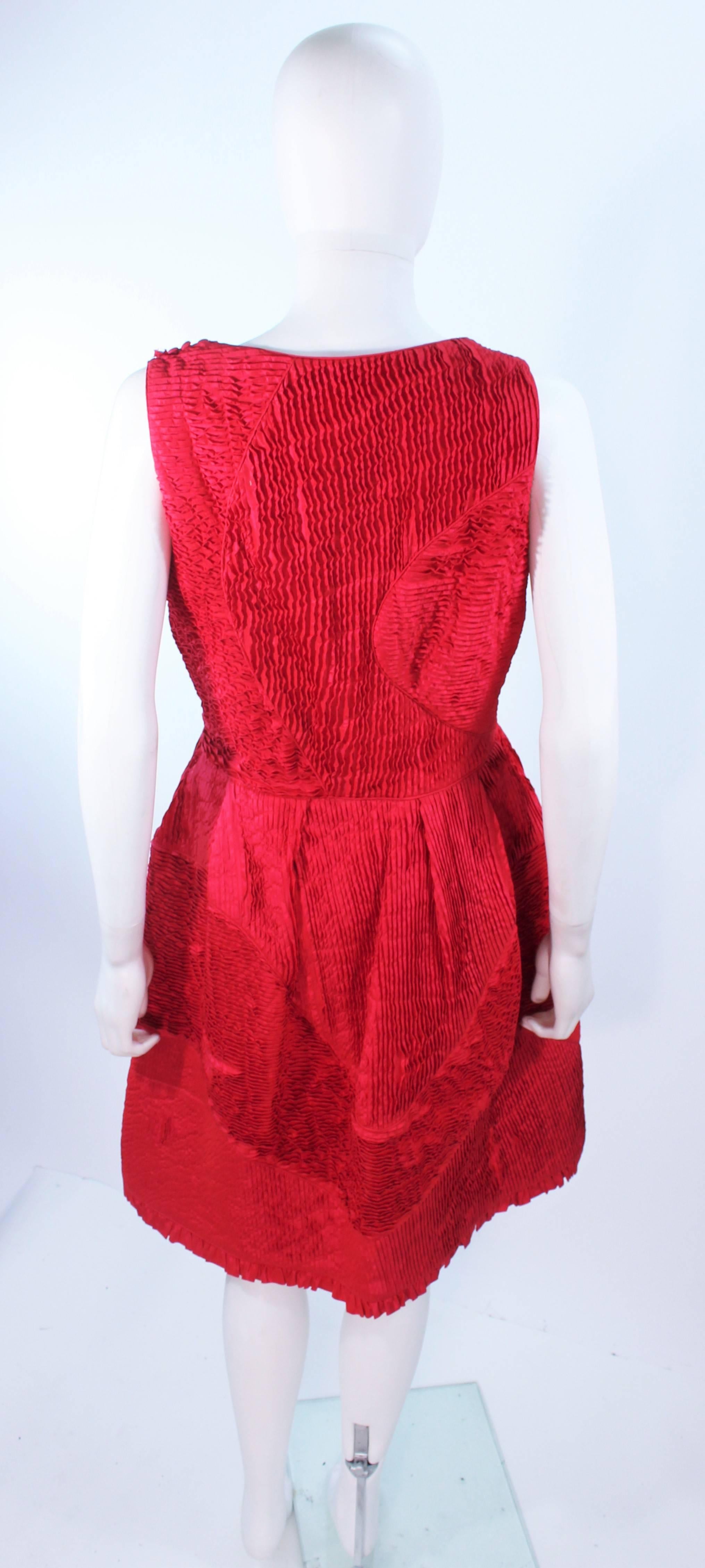 OSCAR DE LA RENTA Red Gathered Pintuck Cocktail Dress Size 10 3