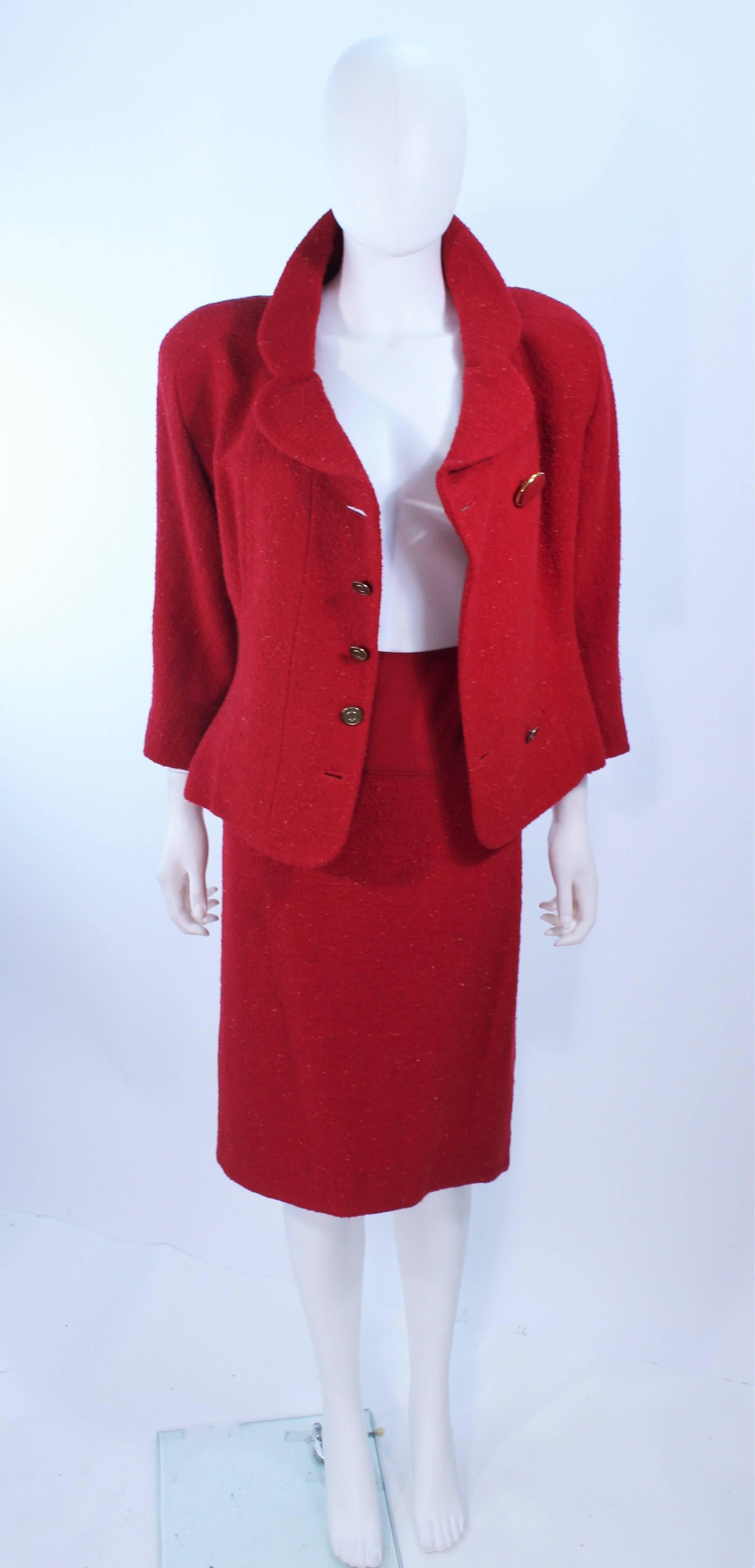 KARL LAGERFELD Red Boucle Skirt Suit Size 14 For Sale 1