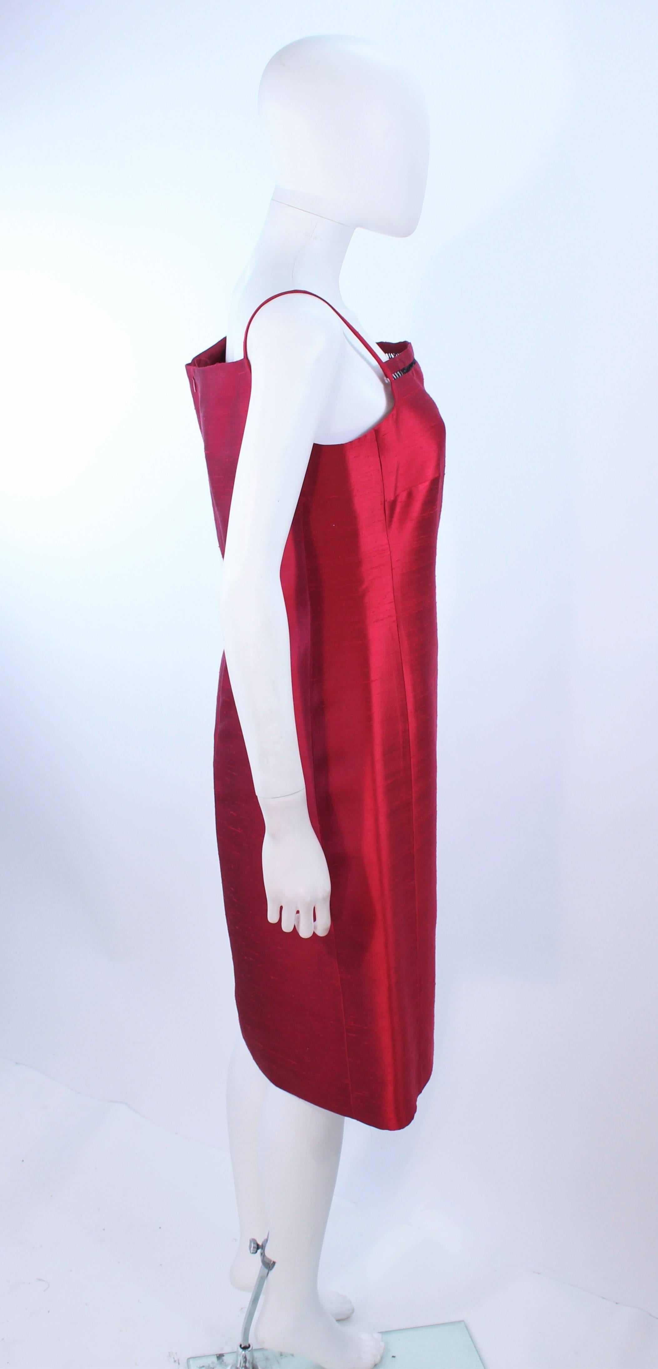 OSCAR DE LA RENTA Cranberry Silk Cocktail Dress with Beaded Bust Detail Size 8 2