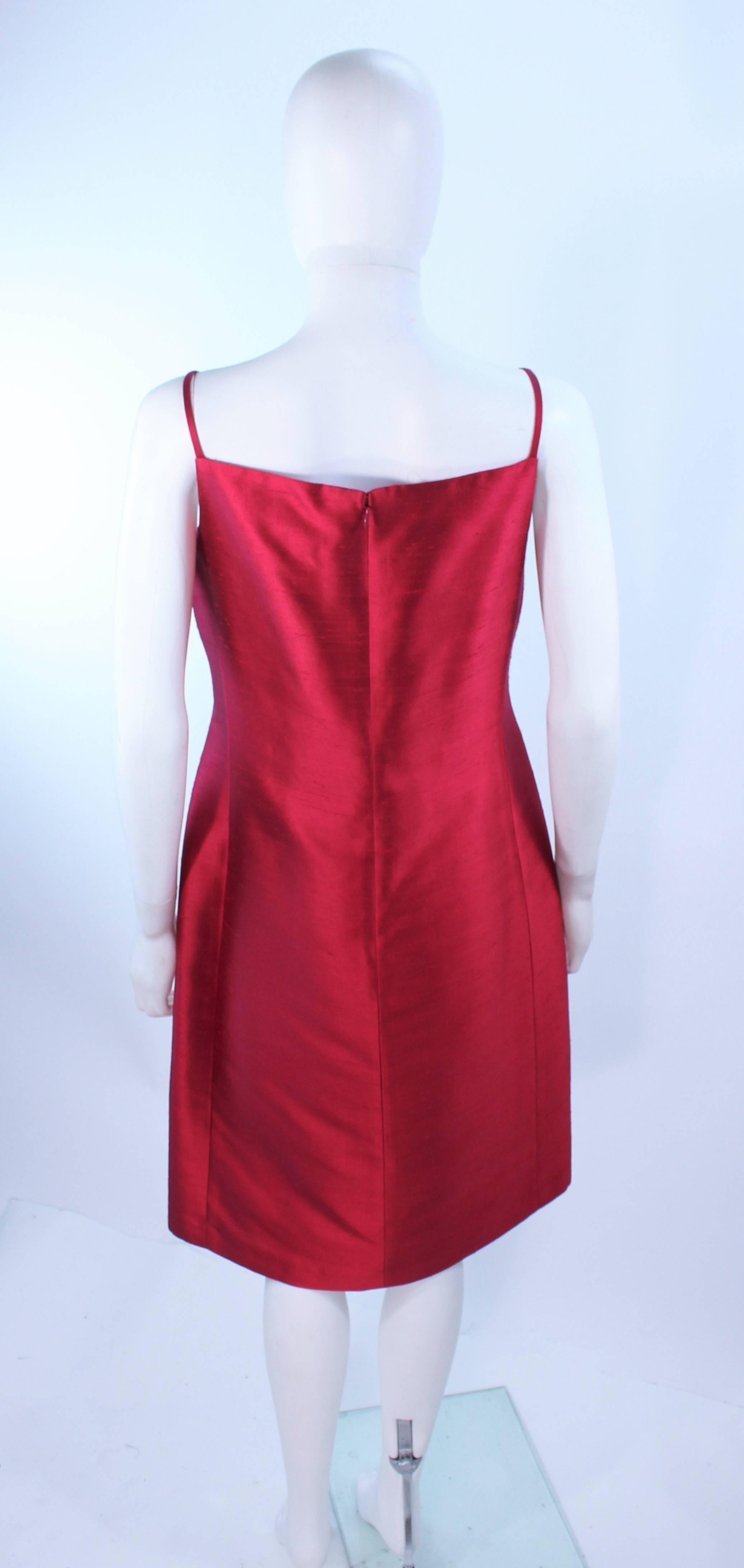 OSCAR DE LA RENTA Cranberry Silk Cocktail Dress with Beaded Bust Detail Size 8 3