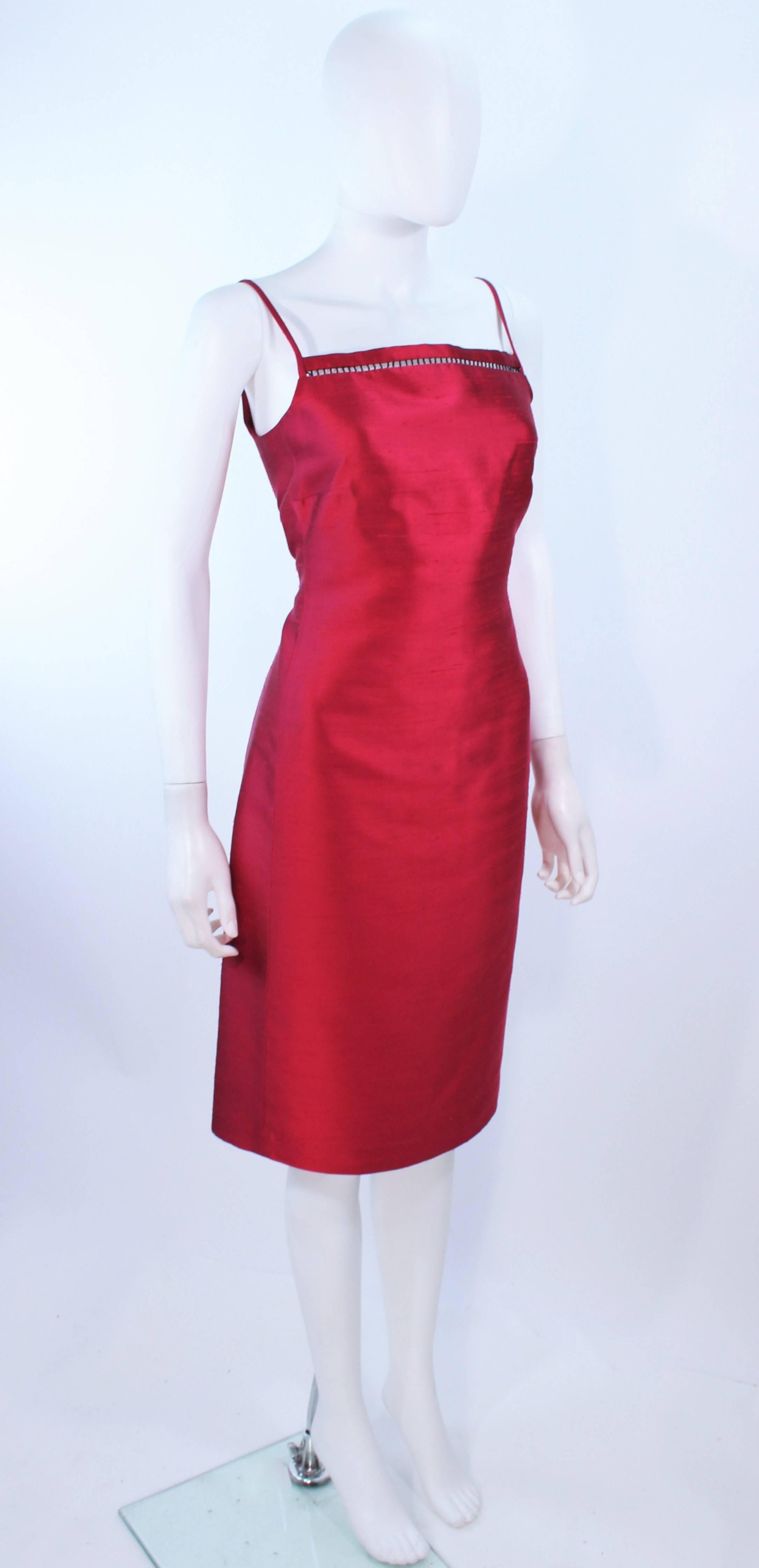 Red OSCAR DE LA RENTA Cranberry Silk Cocktail Dress with Beaded Bust Detail Size 8