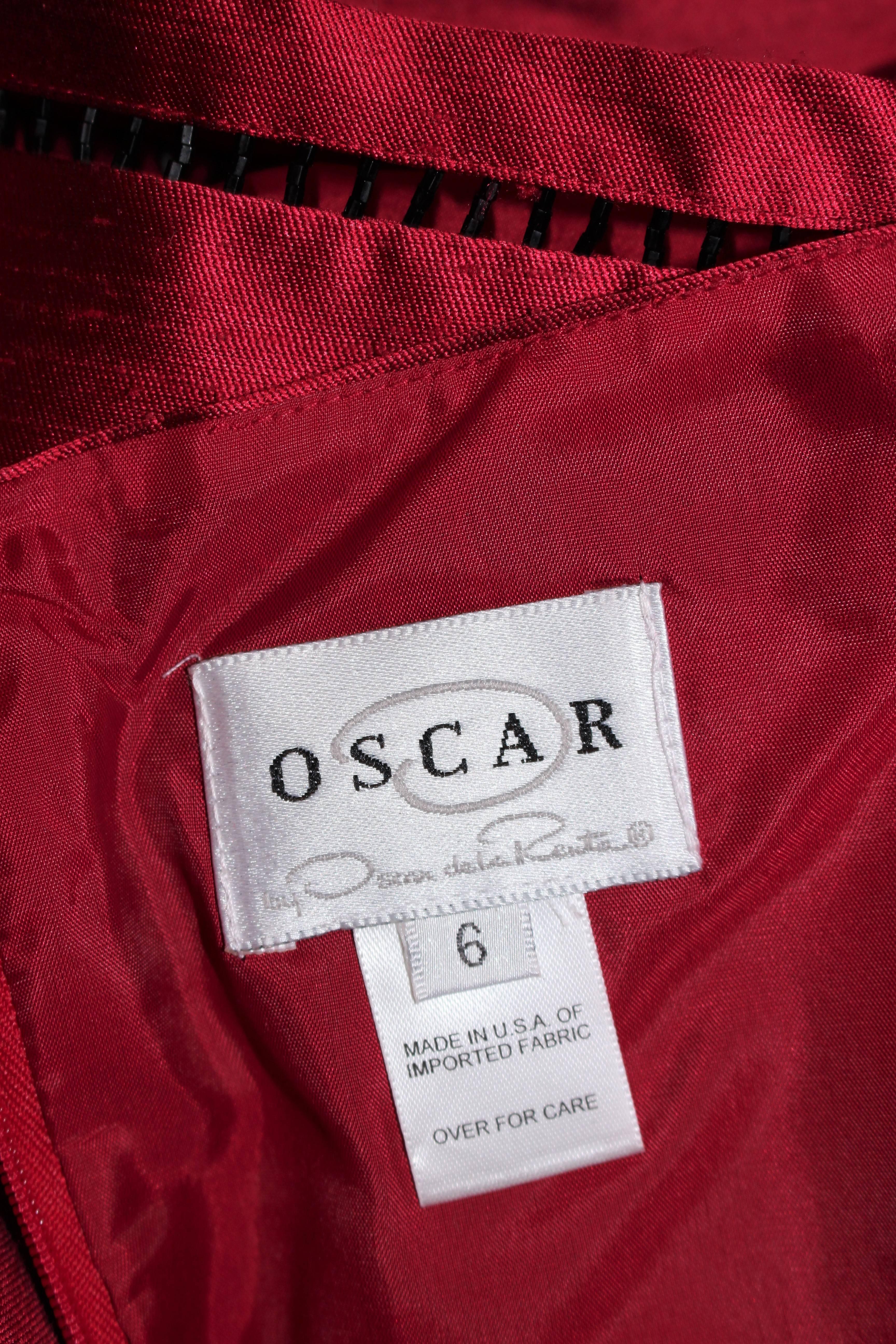 OSCAR DE LA RENTA Cranberry Silk Cocktail Dress with Beaded Bust Detail Size 8 4