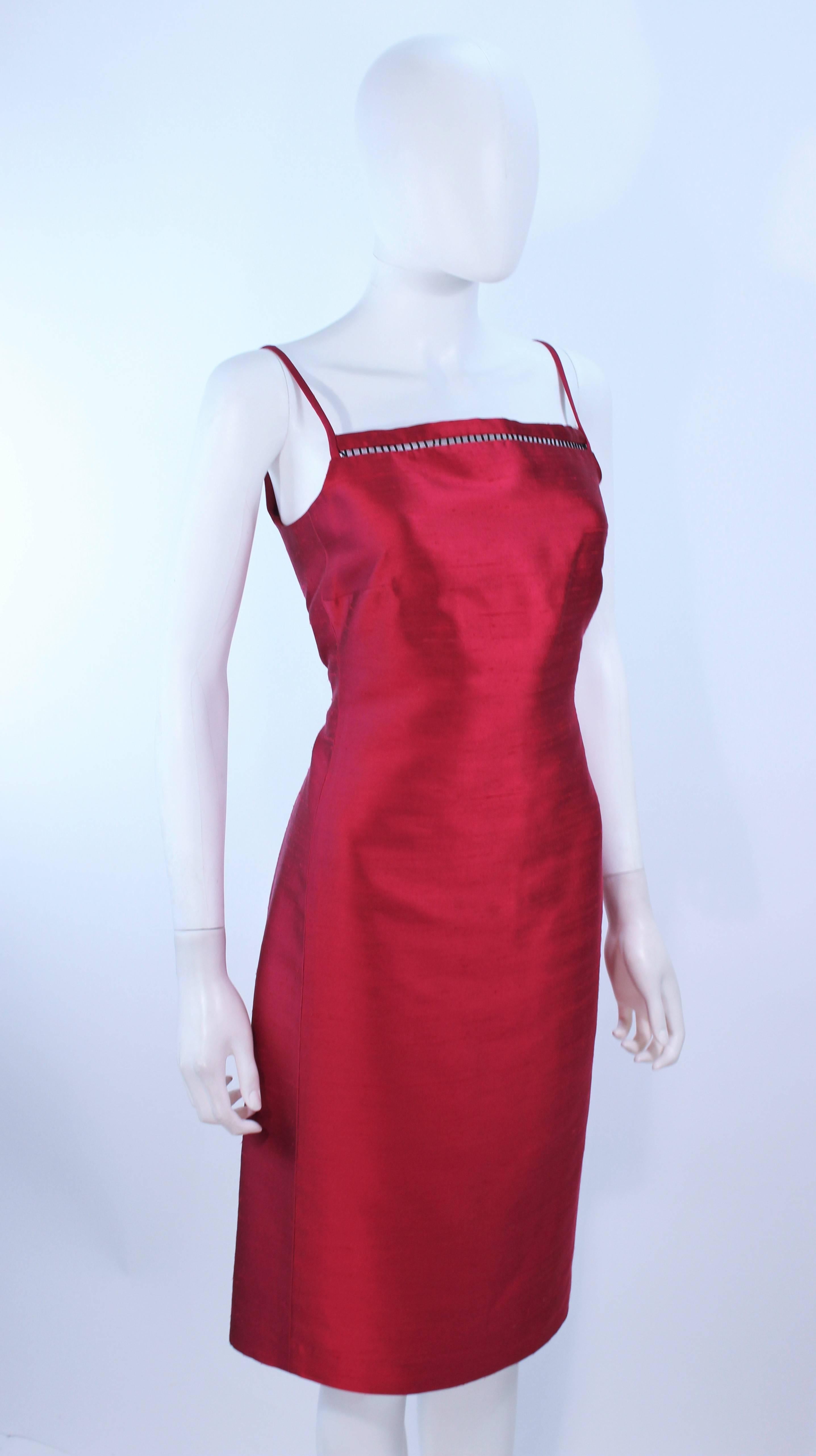 Women's OSCAR DE LA RENTA Cranberry Silk Cocktail Dress with Beaded Bust Detail Size 8