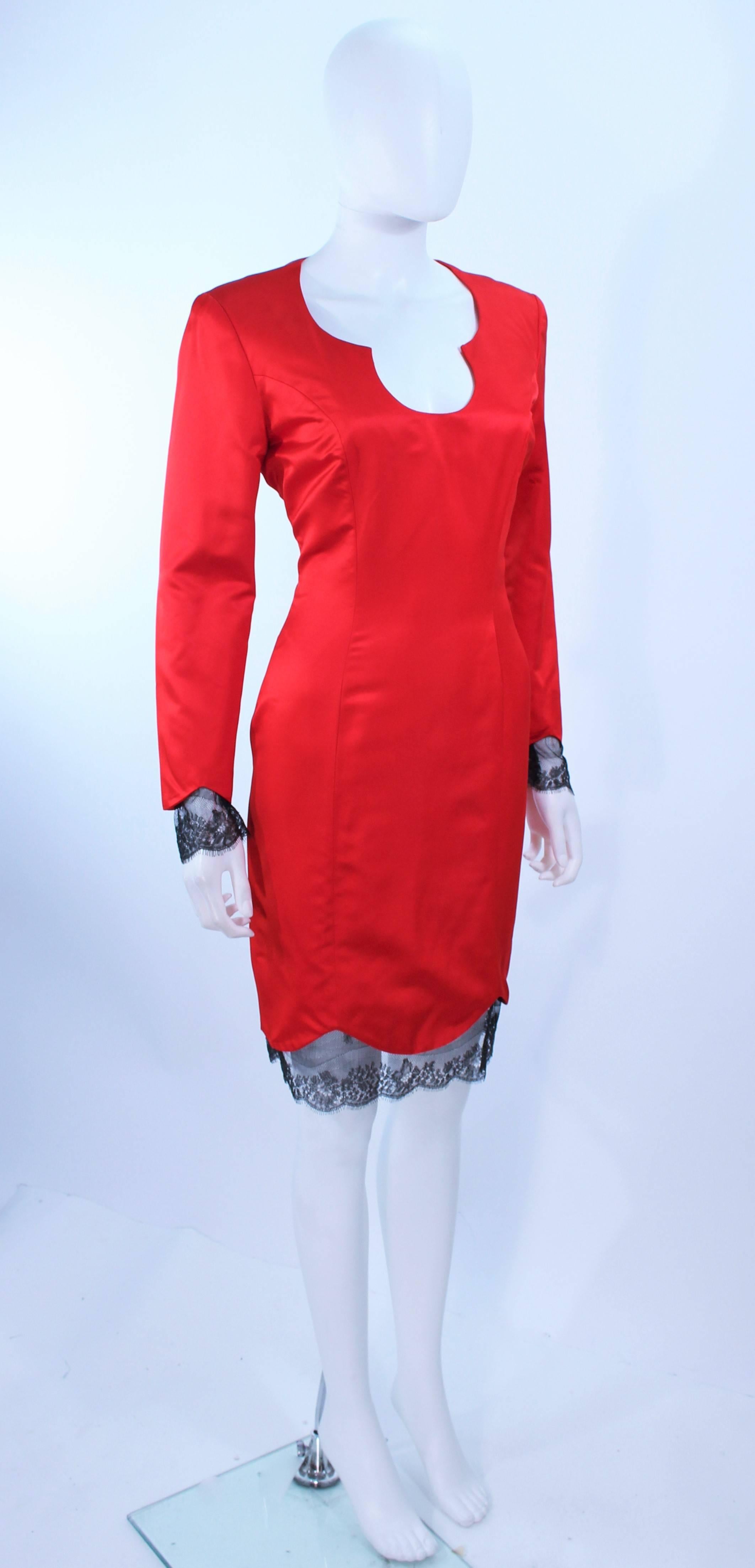 TED HEYMAN Red Silk Cocktail Dress with Lace Trim Size 8 For Sale 1