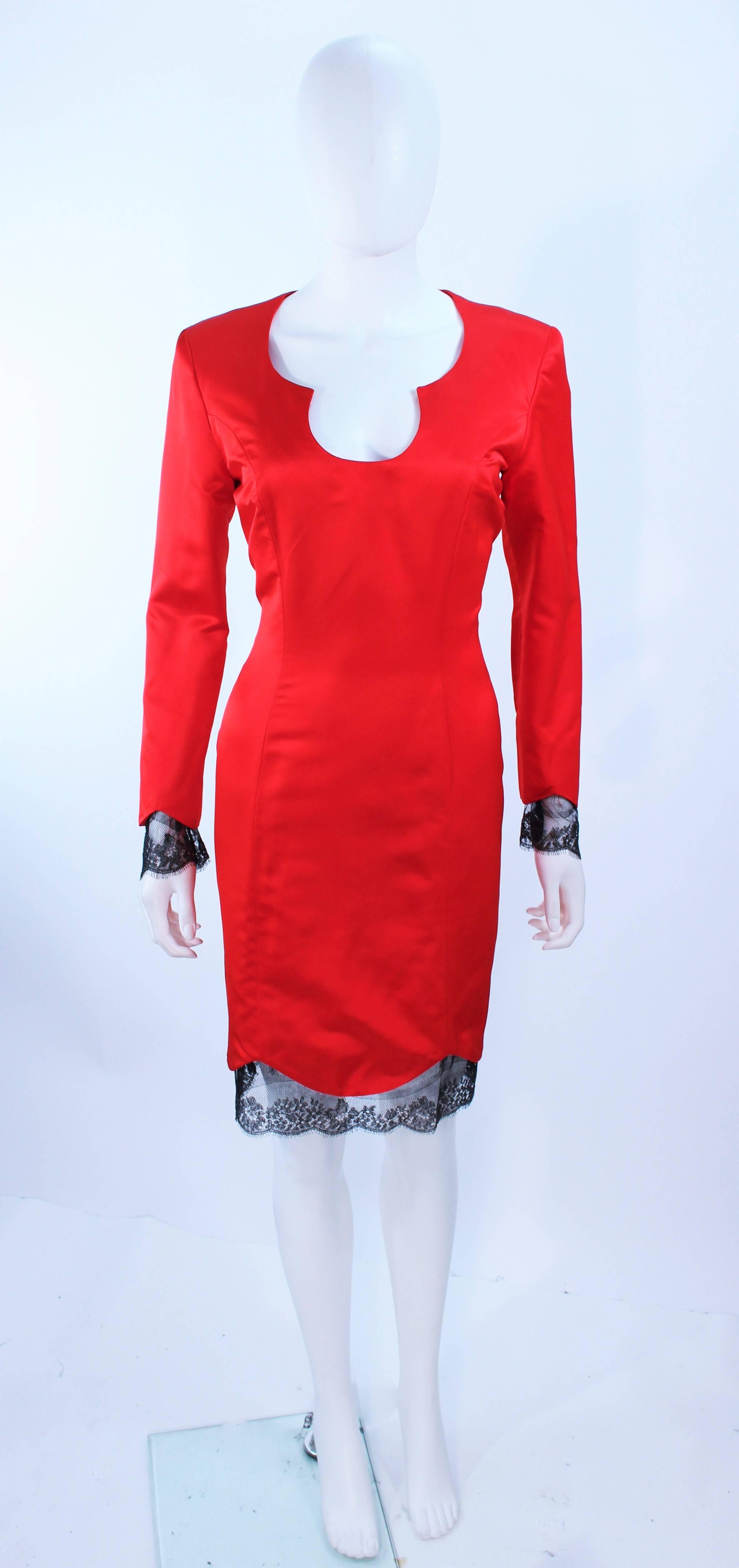 This Ted Heyman 'Zang Tou' design is composed of a red silk with scalloped lace trim. There is a center back zipper closure. In excellent vintage condition, hardly worn.

**Please cross-reference measurements for personal accuracy. Size in
