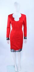 TED HEYMAN Red Silk Cocktail Dress with Lace Trim Size 8