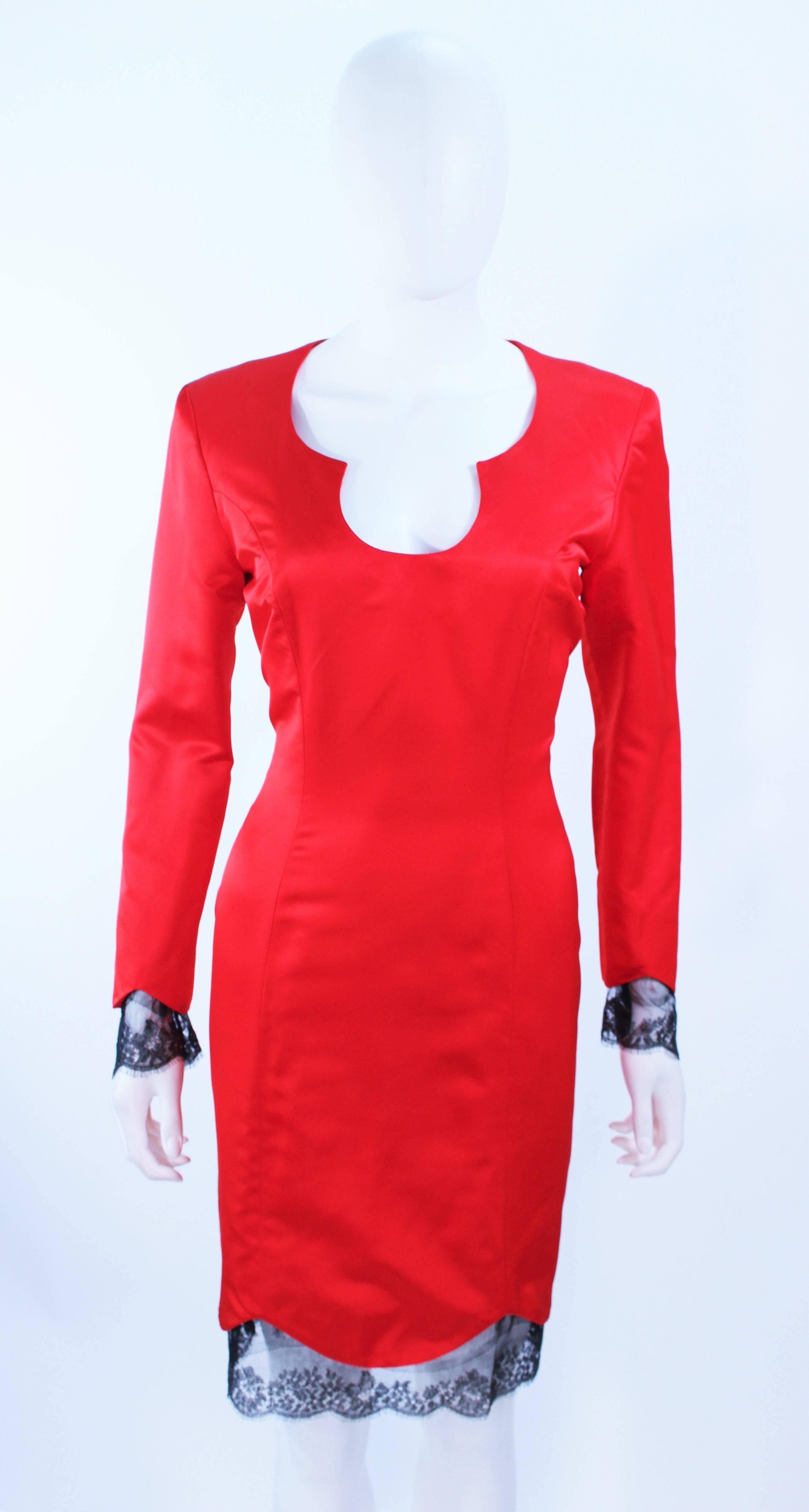 TED HEYMAN Red Silk Cocktail Dress with Lace Trim Size 8 In Excellent Condition For Sale In Los Angeles, CA