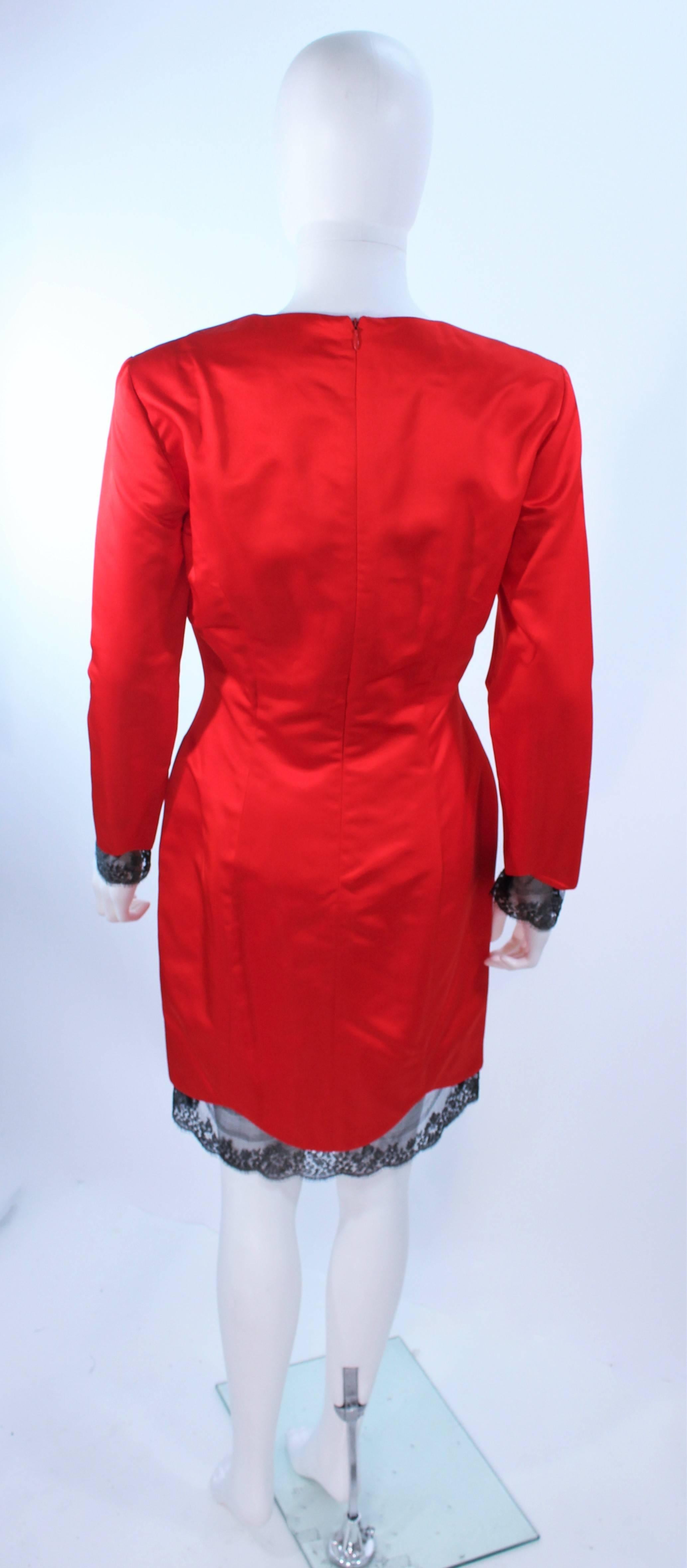 TED HEYMAN Red Silk Cocktail Dress with Lace Trim Size 8 For Sale 5