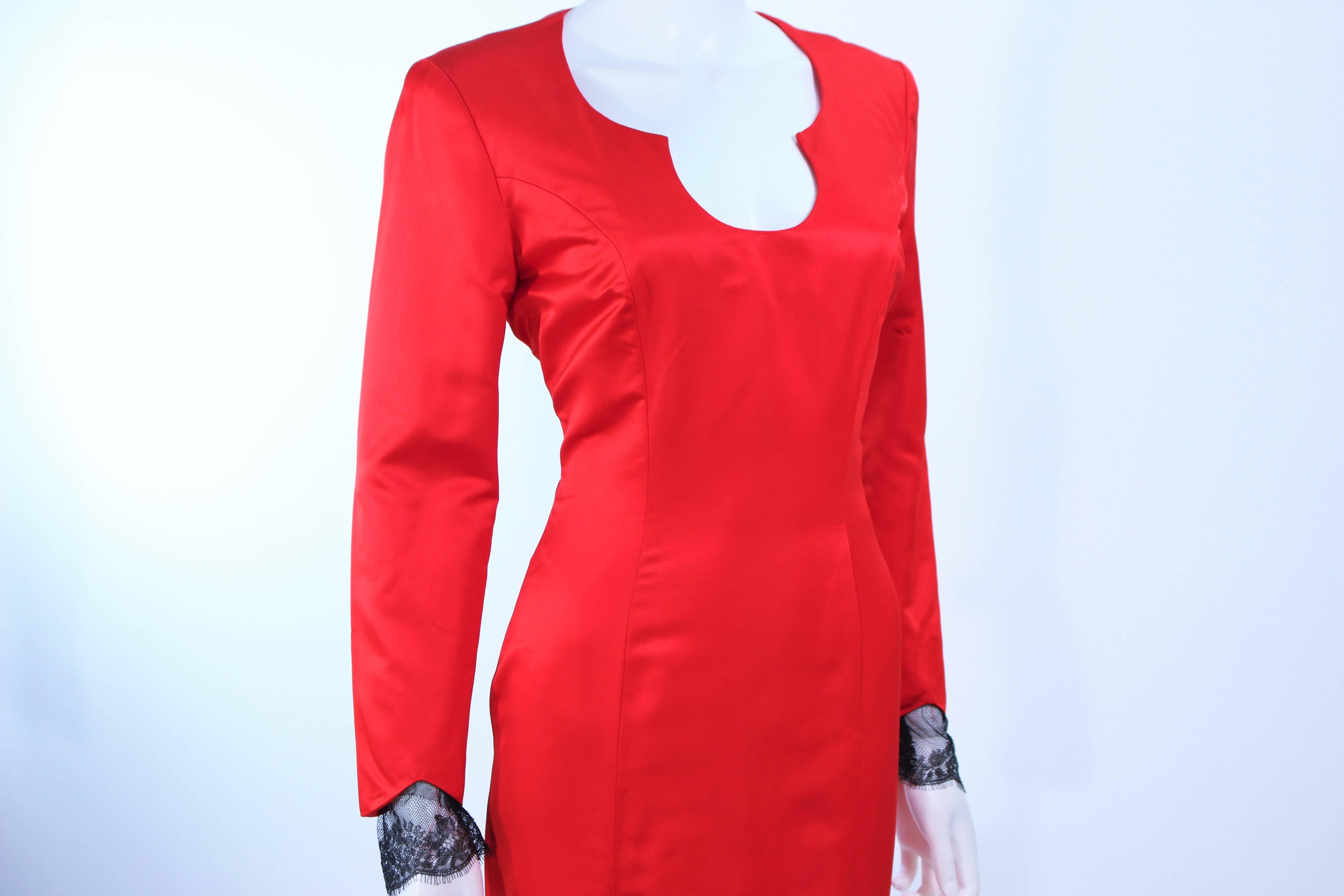 TED HEYMAN Red Silk Cocktail Dress with Lace Trim Size 8 For Sale 3