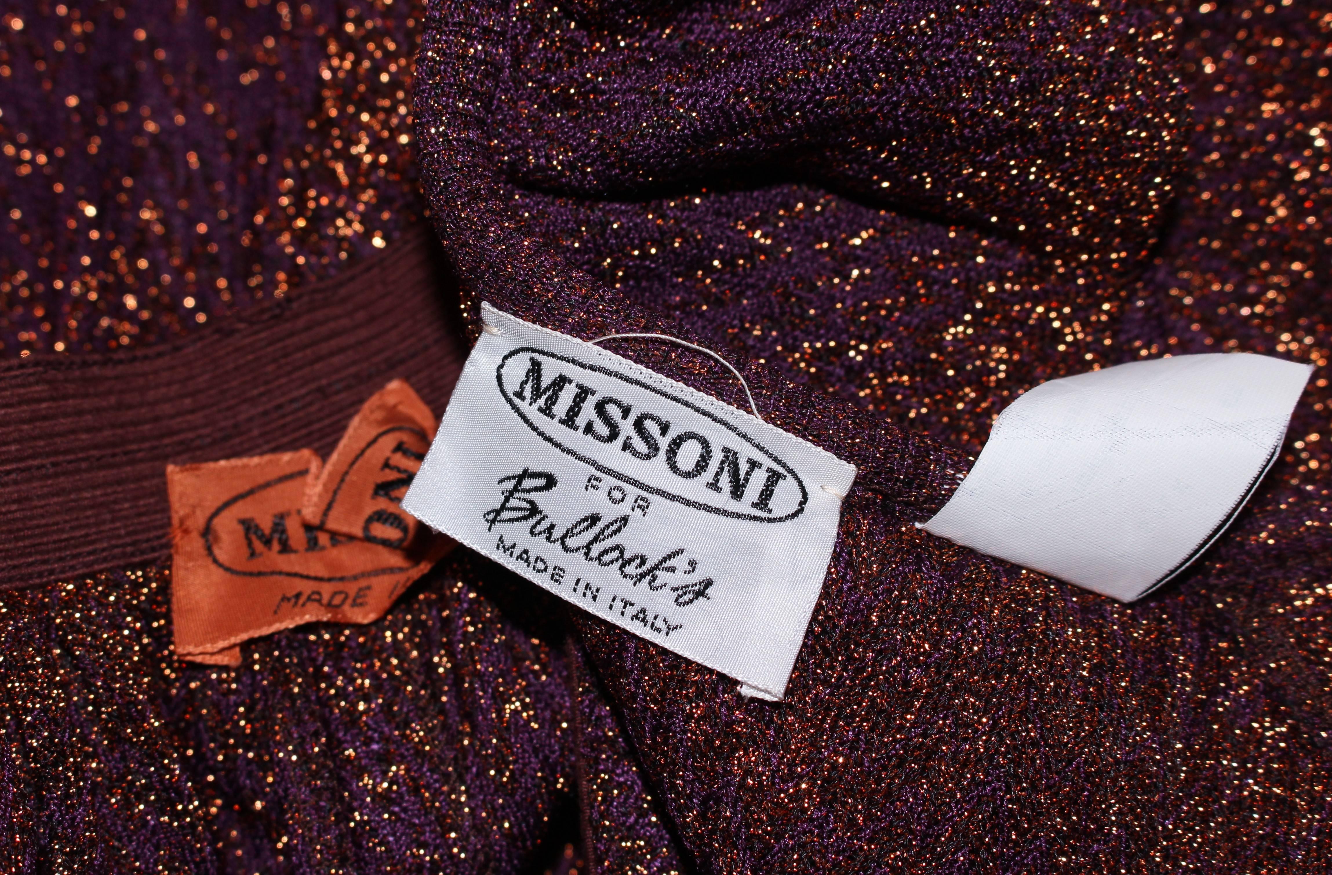 MISSONI Bronze and Purple Metallic Knit Skirt Set Size 8 For Sale 2