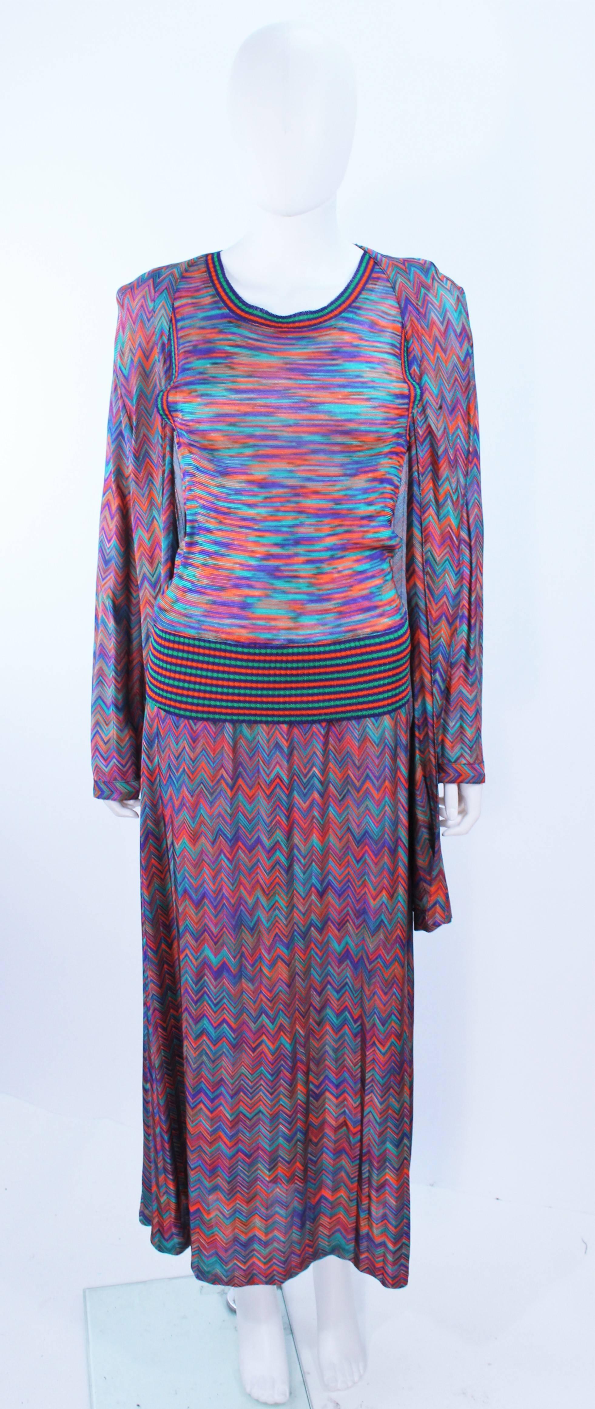 MISSONI Purple Green Turqouise Orange Zig Zag Knit 5pc Ensemble Size 6 8 In Excellent Condition For Sale In Los Angeles, CA