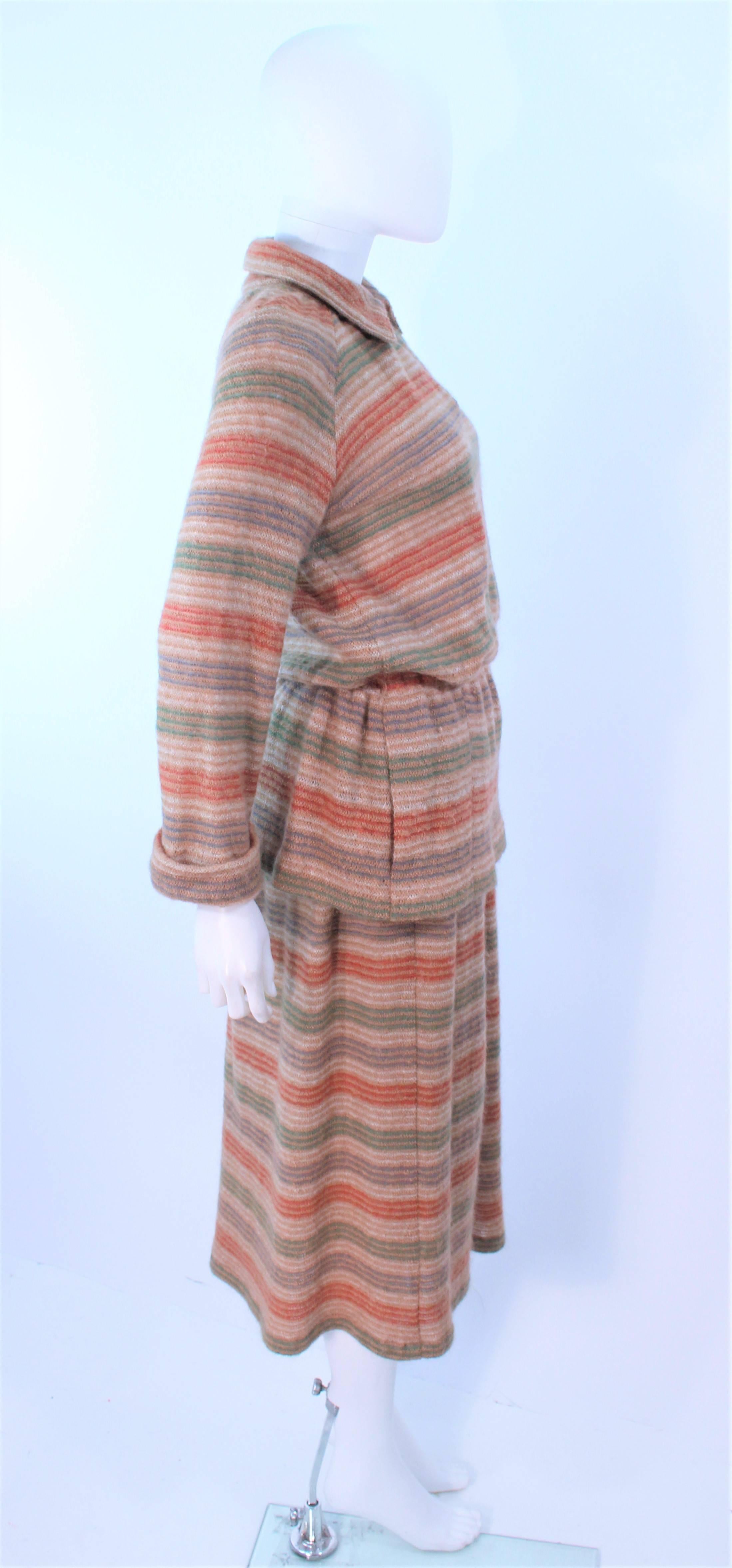 Brown MISSONI Khaki Knit Wool Striped Skirt Set Size 8 10 For Sale
