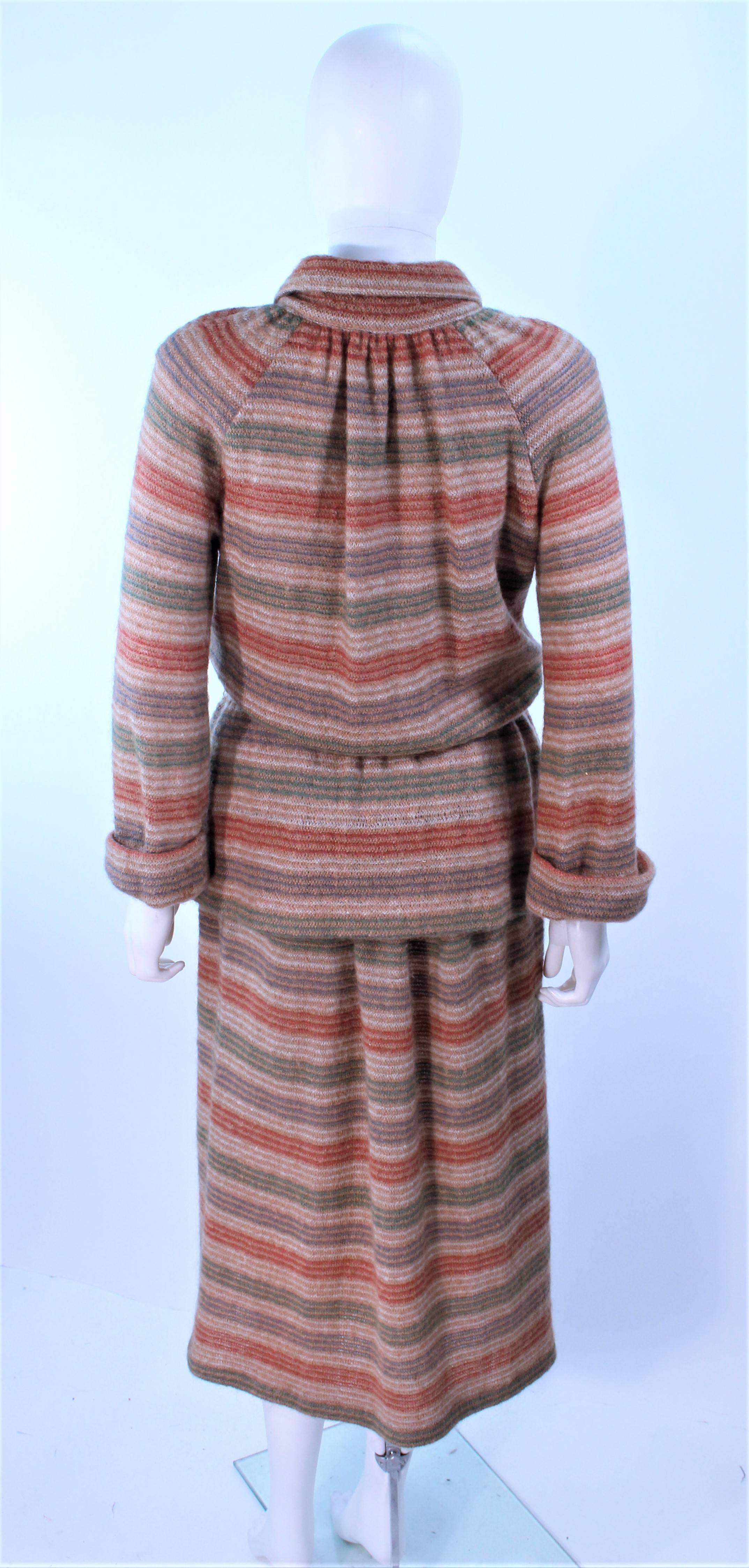 MISSONI Khaki Knit Wool Striped Skirt Set Size 8 10 In Excellent Condition For Sale In Los Angeles, CA
