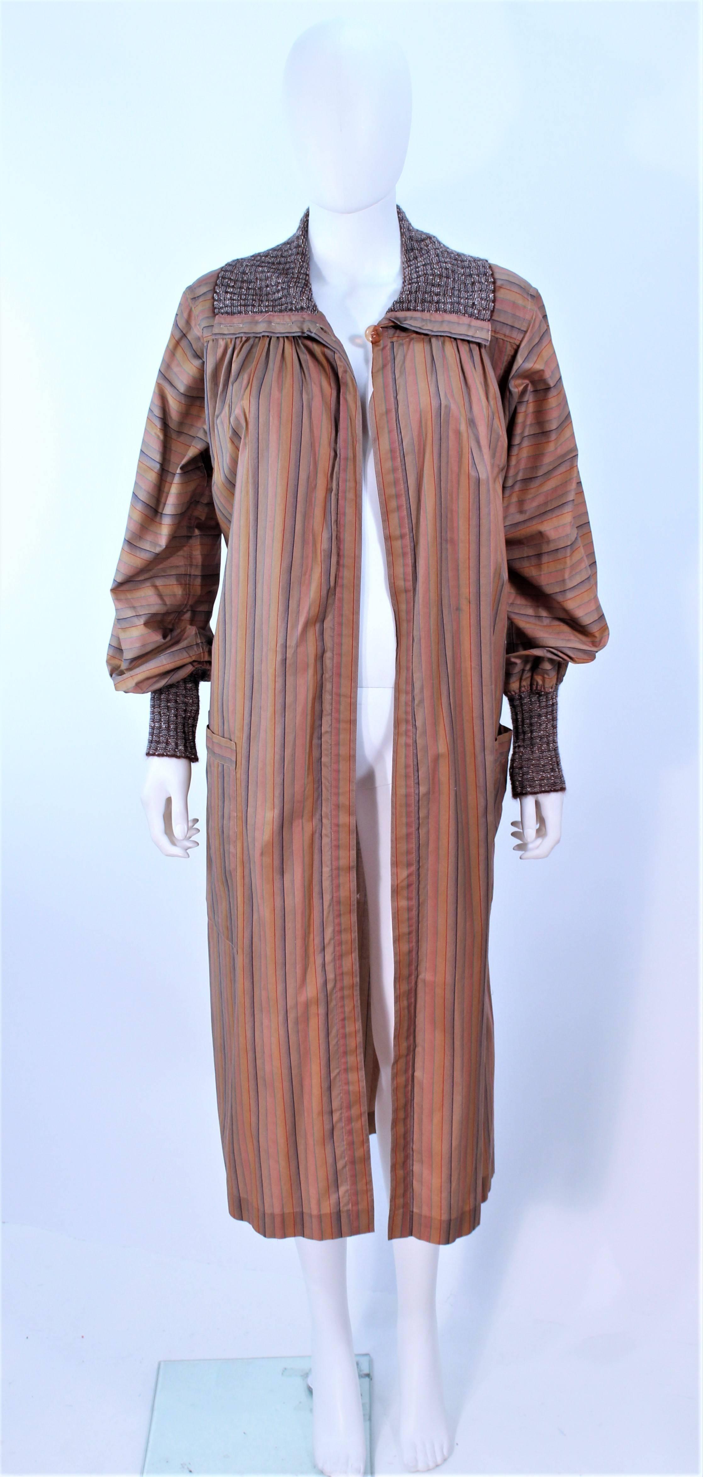 MISSONI Khaki Striped Coat with Knit Trim Size 10 In Excellent Condition For Sale In Los Angeles, CA