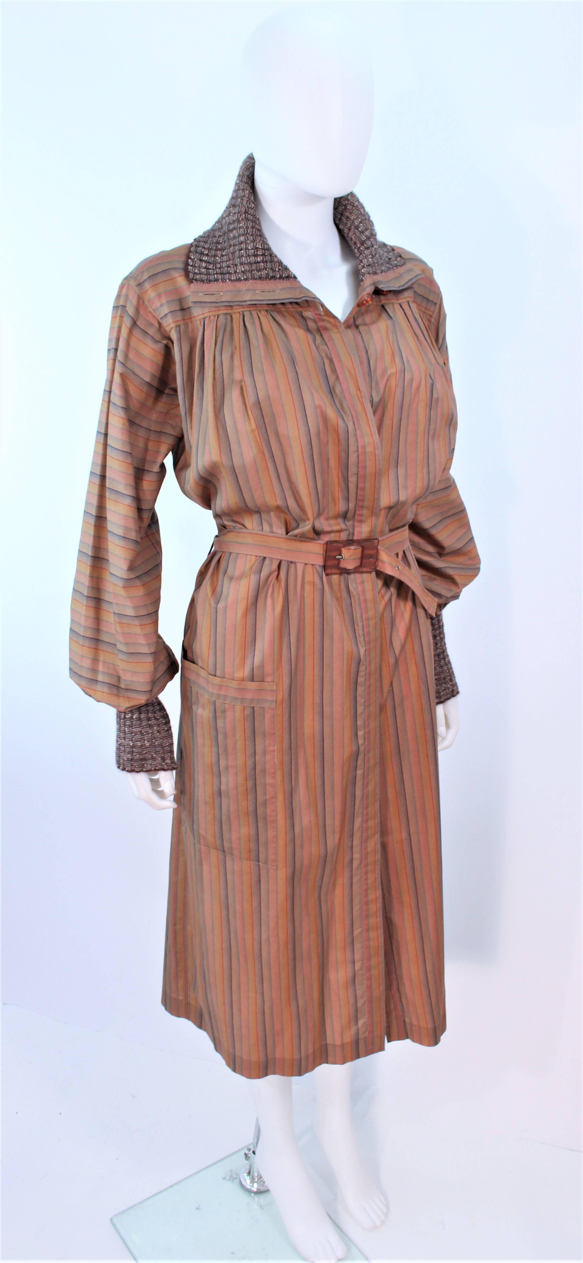 Women's MISSONI Khaki Striped Coat with Knit Trim Size 10 For Sale