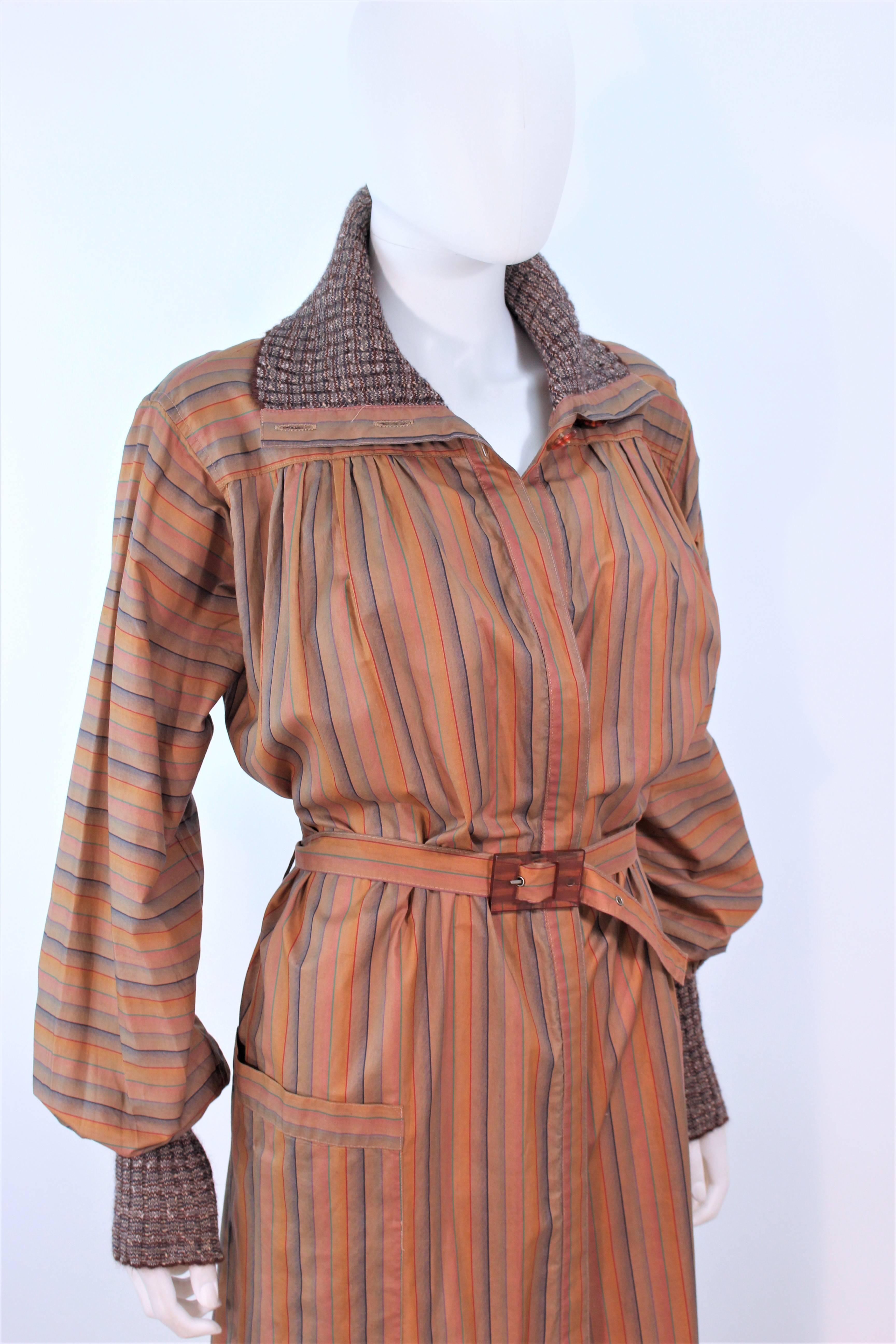 MISSONI Khaki Striped Coat with Knit Trim Size 10 For Sale 1