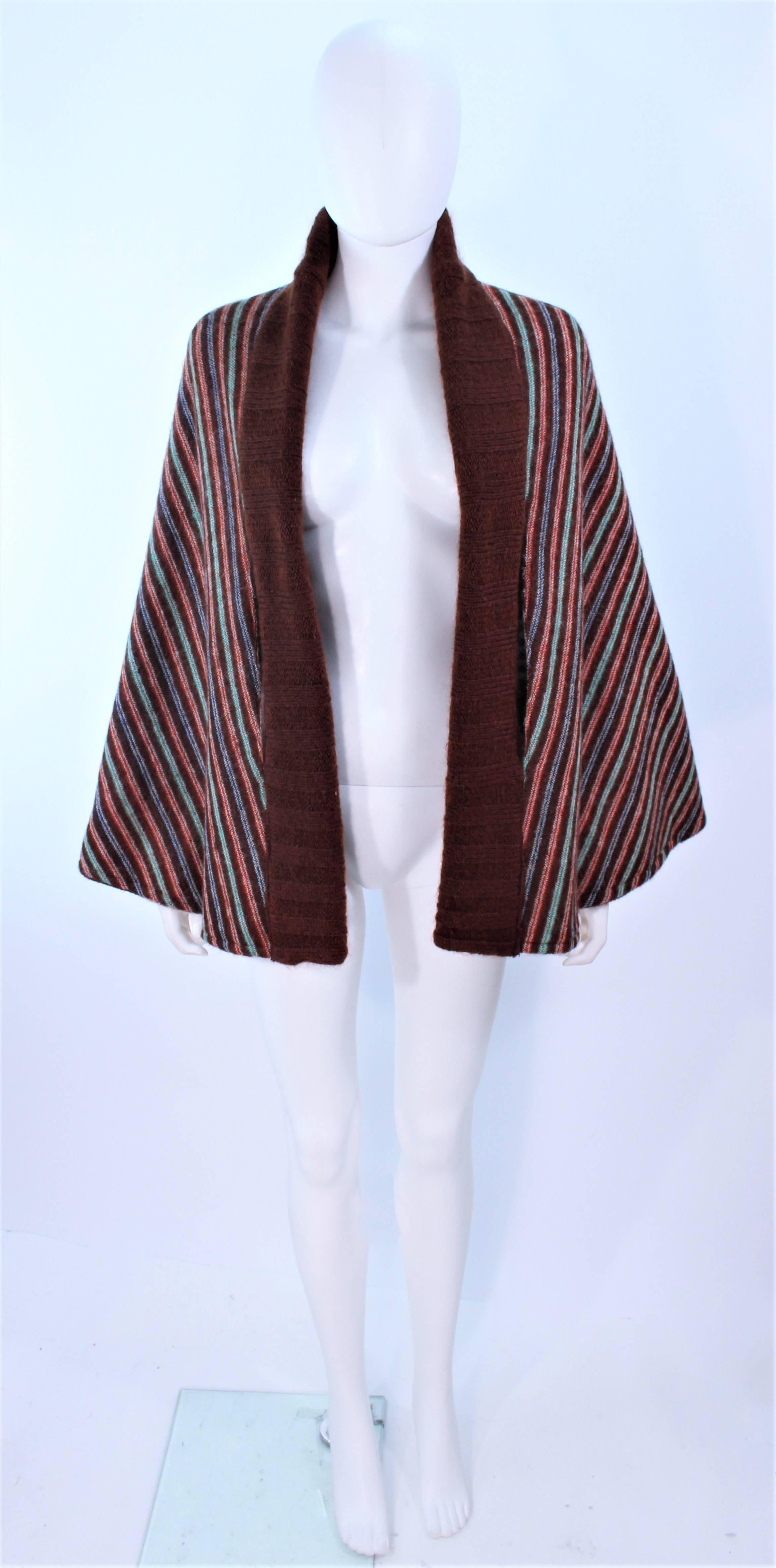 MISSONI Brown and Stripe Plaid Wool Ensemble with Cape Size 10 For Sale 1