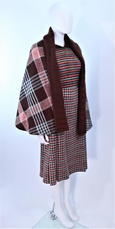 MISSONI Brown and Stripe Plaid Wool Ensemble with Cape Size 10 For Sale