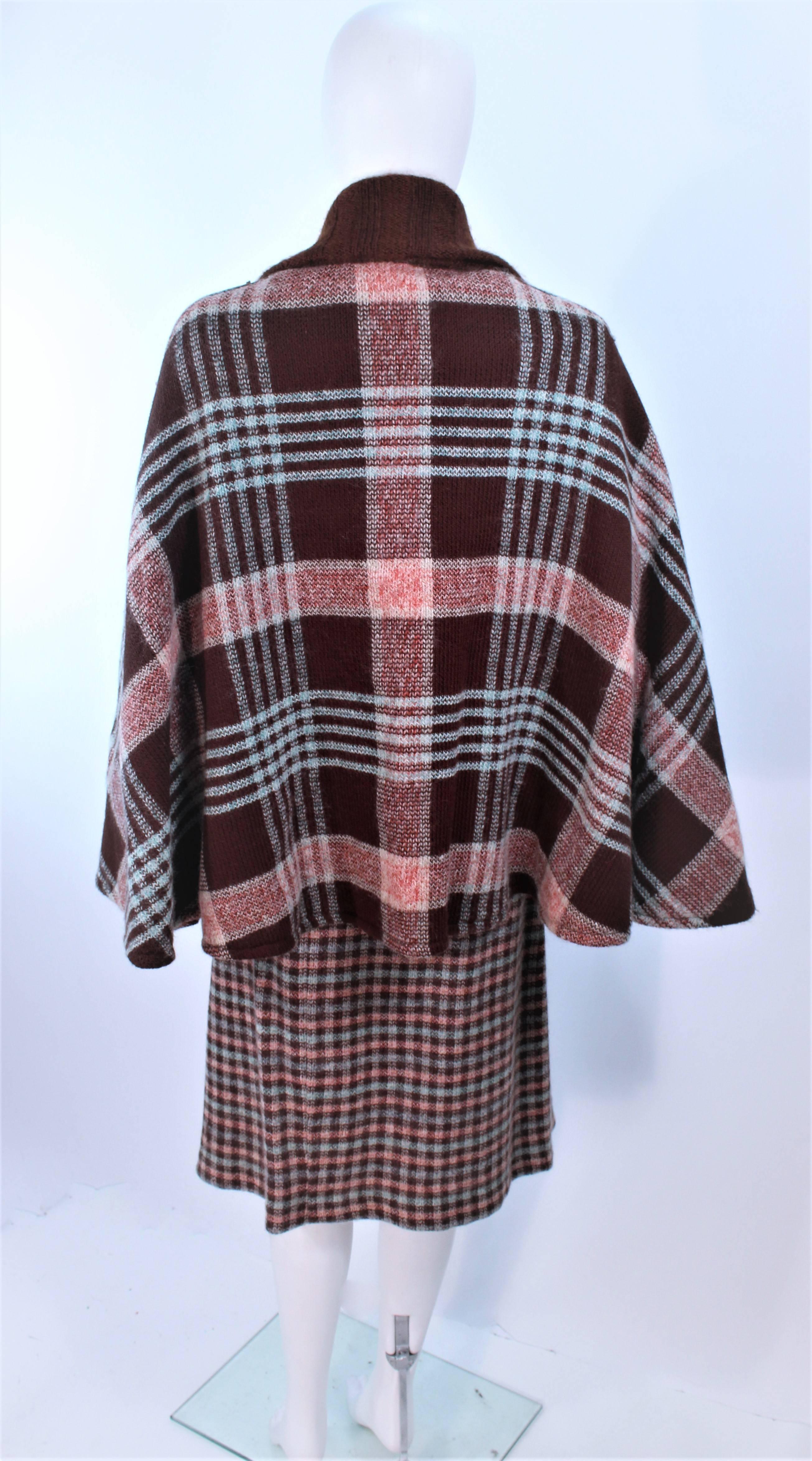 Women's MISSONI Brown and Stripe Plaid Wool Ensemble with Cape Size 10 For Sale