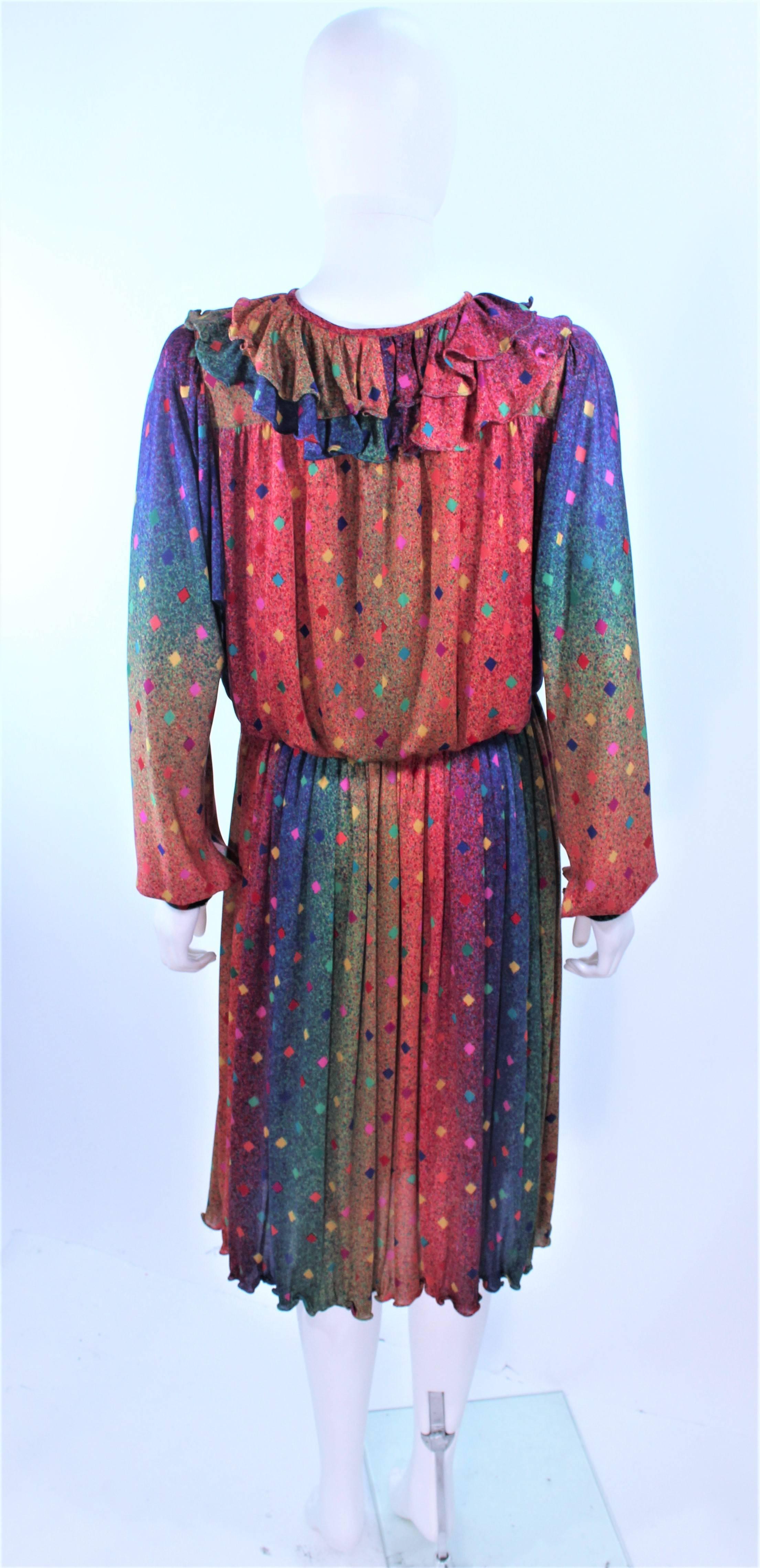 MISSONI Silk Rainbow Print Dress with Ruffle Trim Size 8 10 For Sale 1
