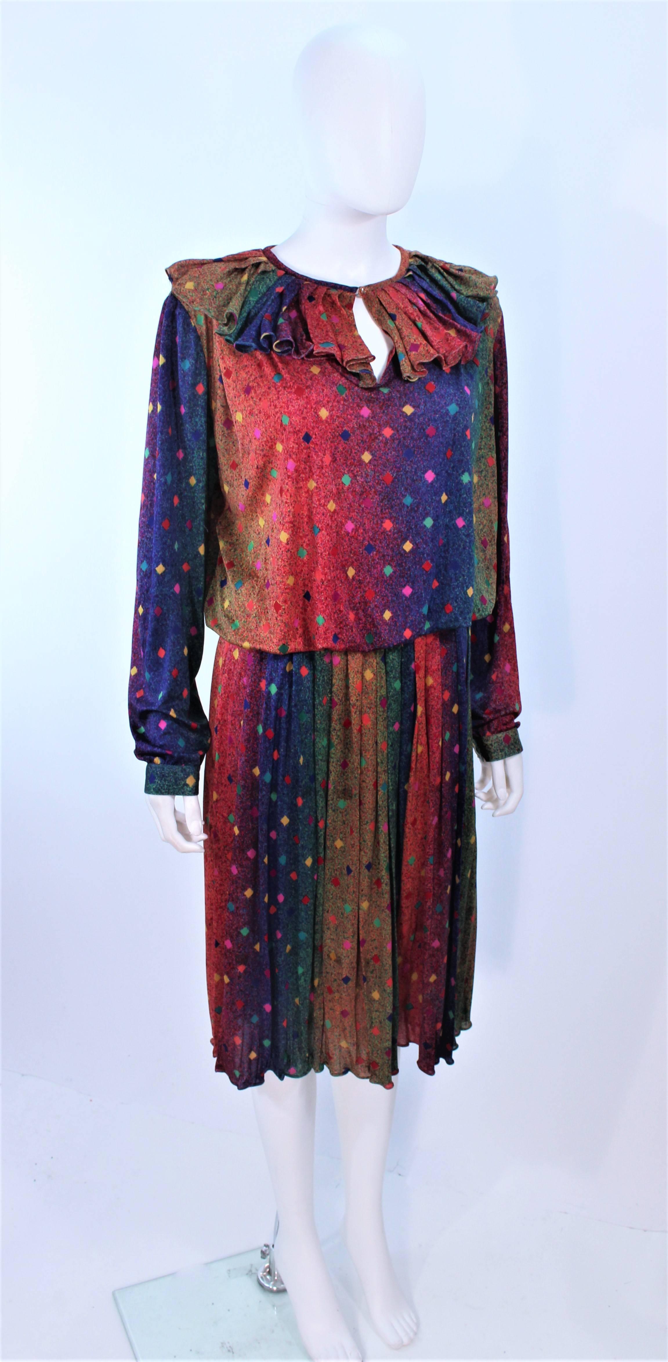Black MISSONI Silk Rainbow Skirt Suit with Ruffle Collar Size 8 For Sale