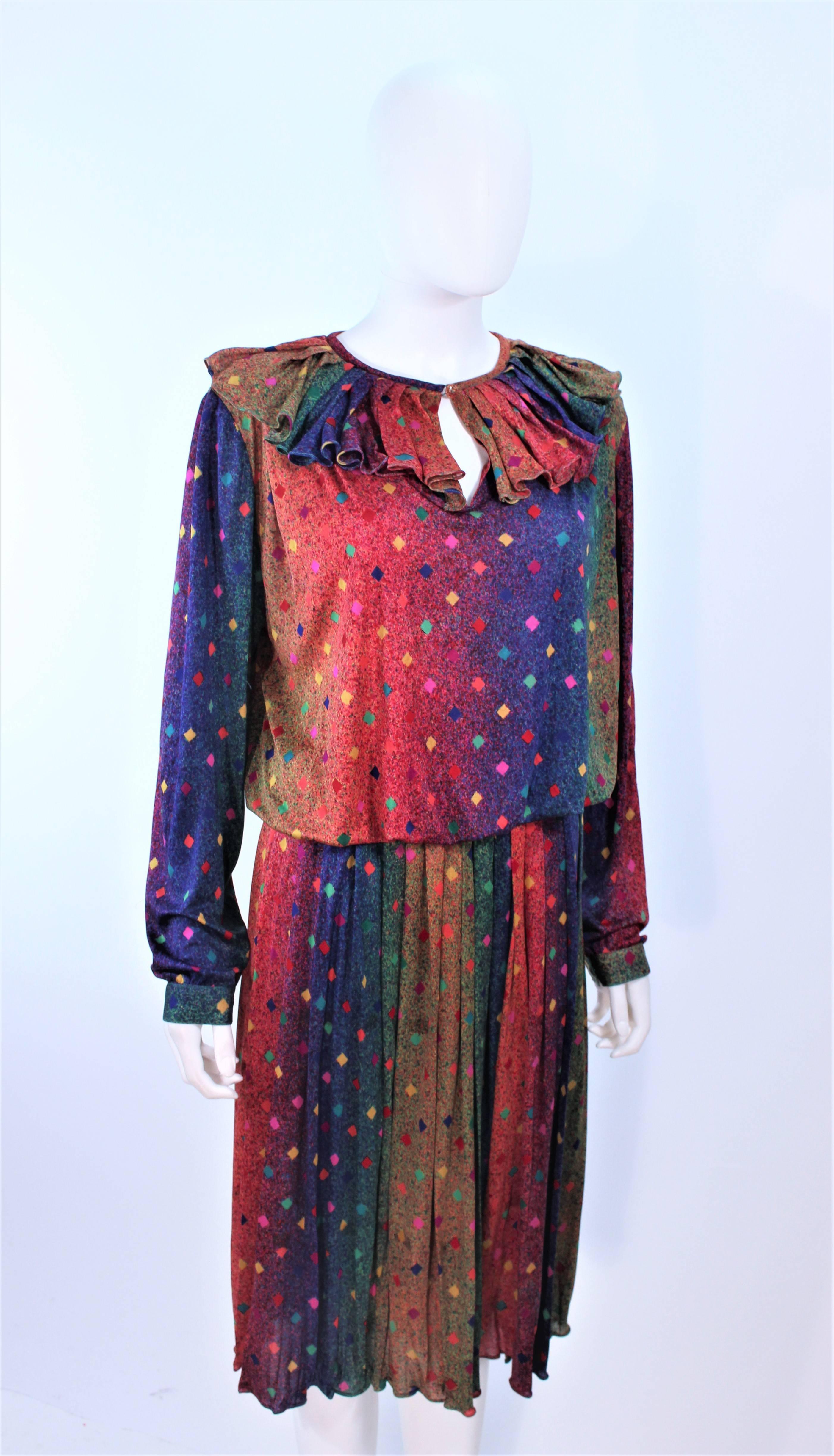 MISSONI Silk Rainbow Skirt Suit with Ruffle Collar Size 8 In Excellent Condition For Sale In Los Angeles, CA