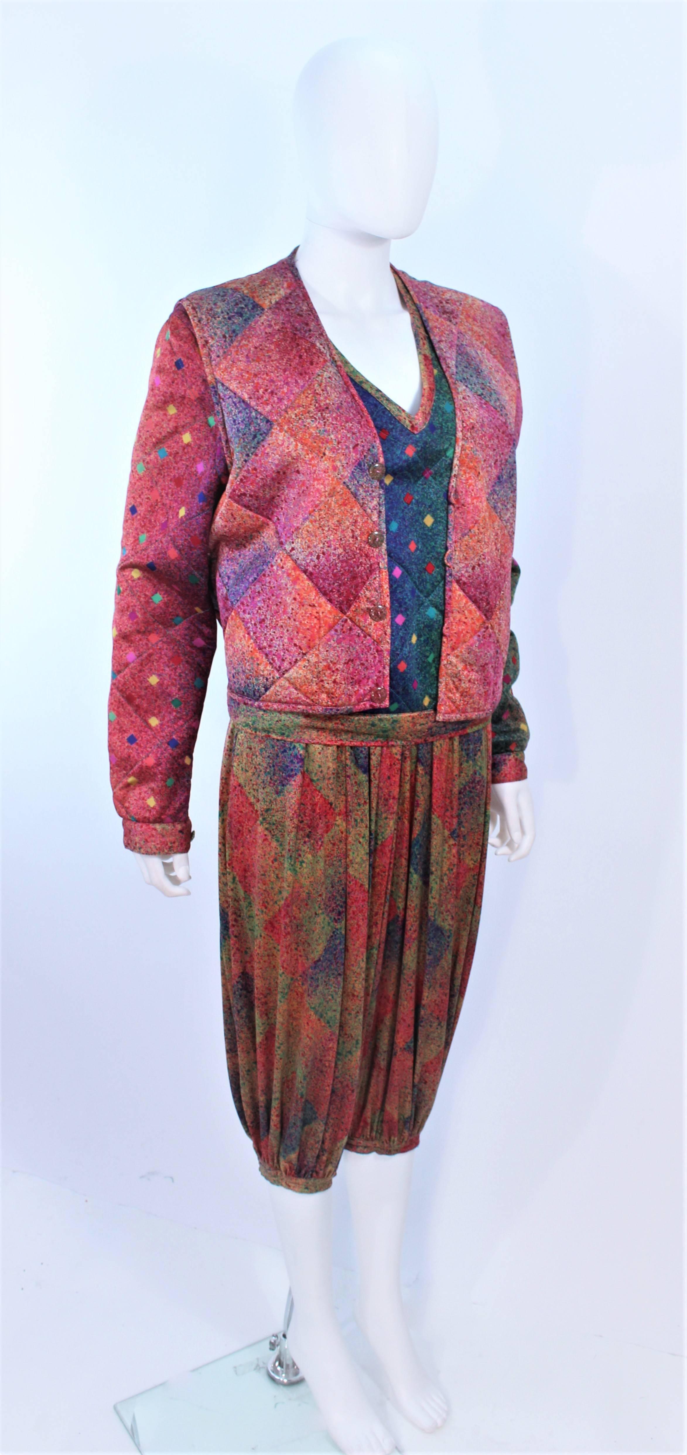 Women's MISSONI Silk Rainbow Print Ensemble with Harem Pants Quilted Sweater Size 6 8 For Sale