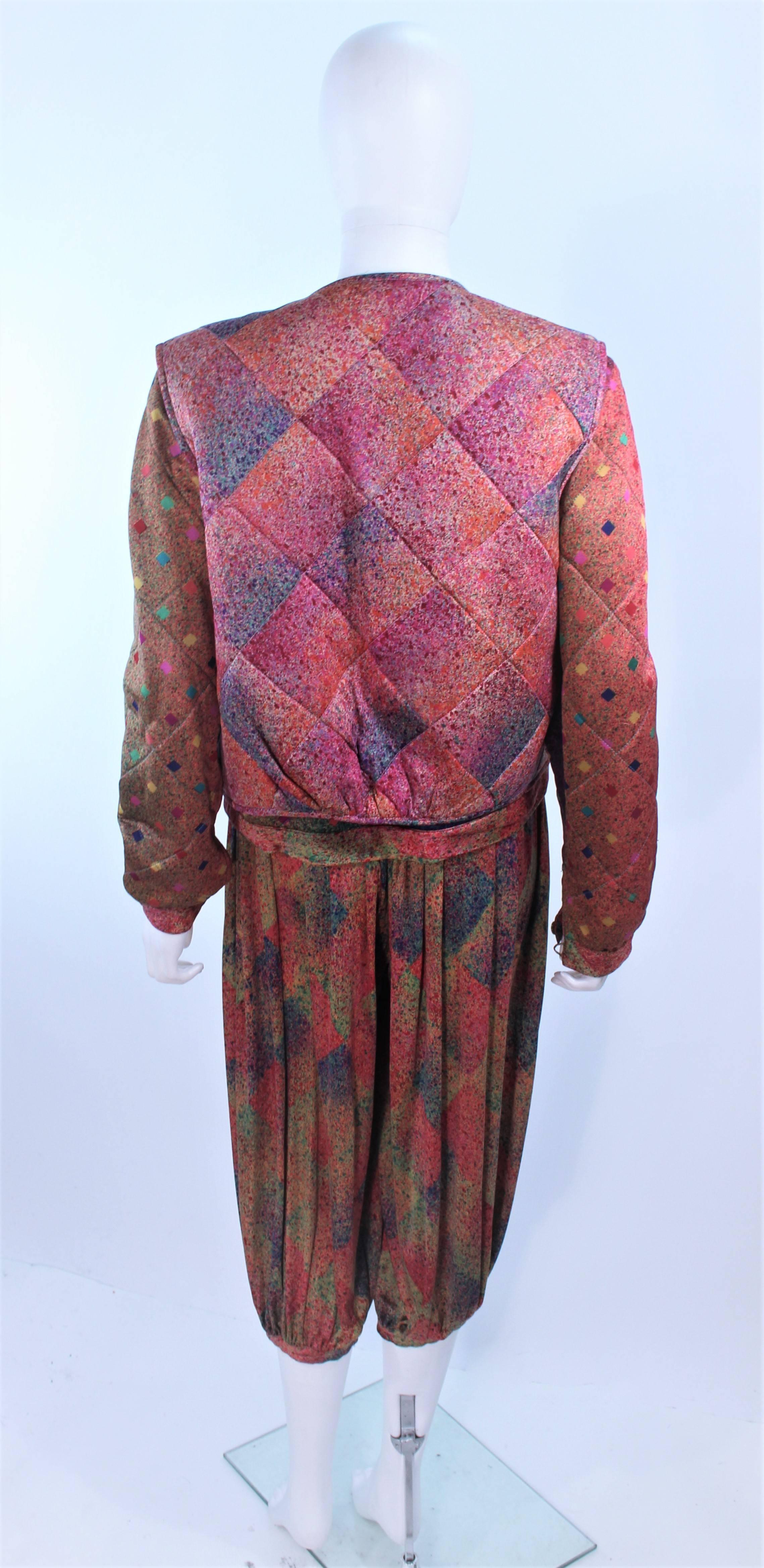 MISSONI Silk Rainbow Print Ensemble with Harem Pants Quilted Sweater Size 6 8 For Sale 1