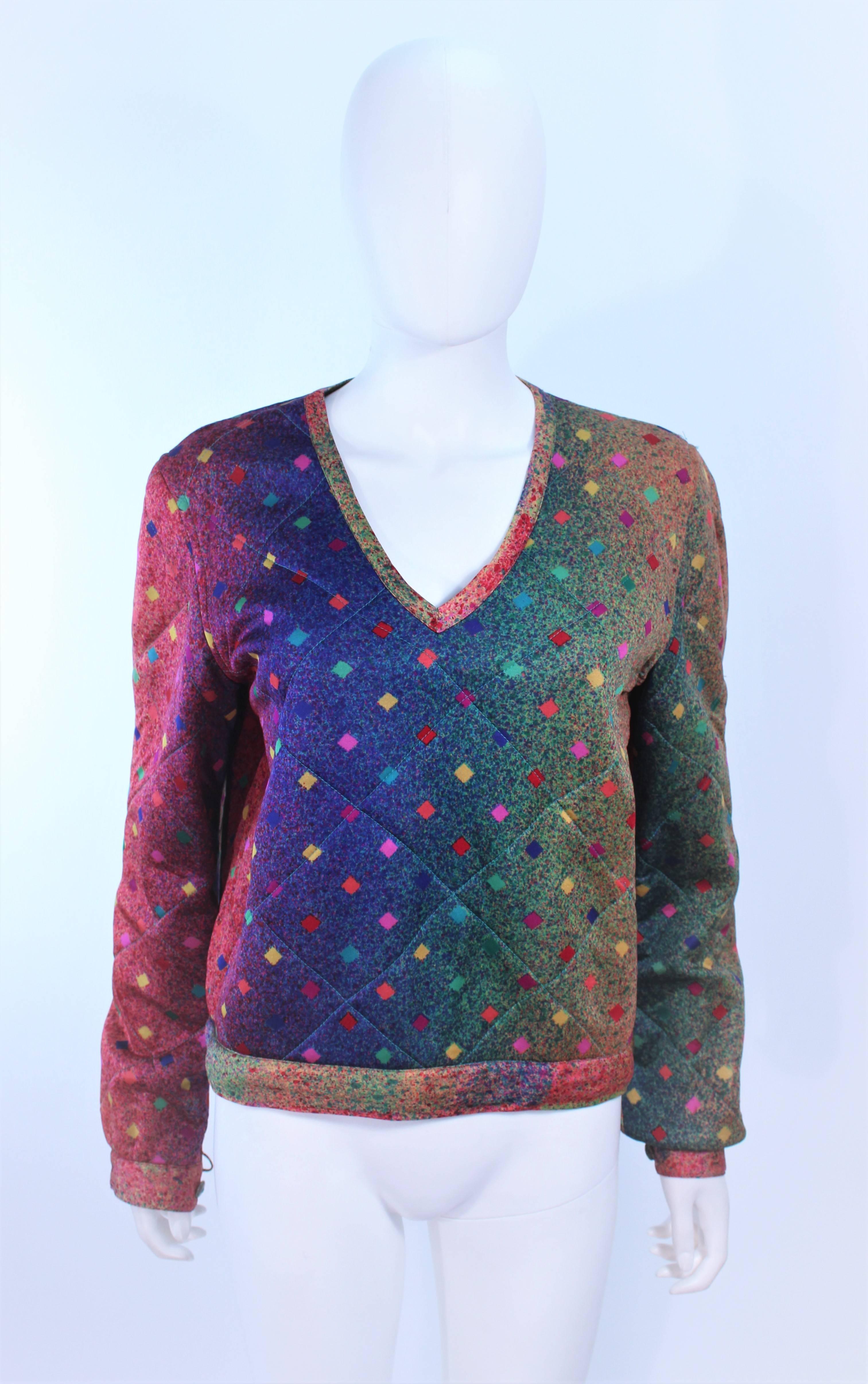 MISSONI Silk Rainbow Print Ensemble with Harem Pants Quilted Sweater Size 6 8 For Sale 3