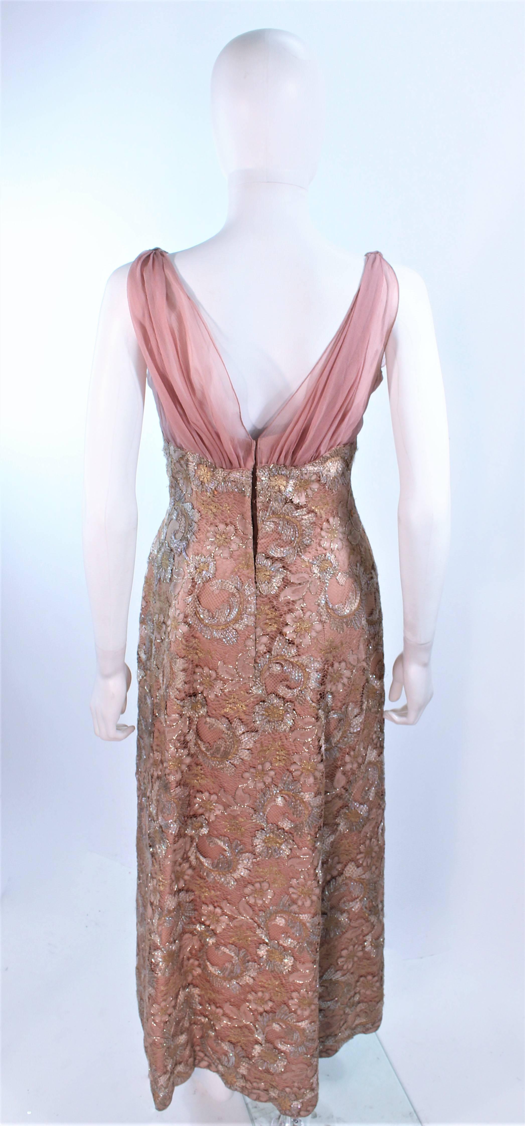 Vintage 1950's Peach Champagne Iridescent Lace Gown and Coat Size 8 10 For Sale 2