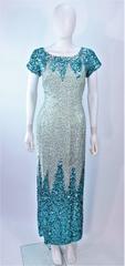 Vintage 1950's Aqua Sequin Cocktail Gown Size 8 10
