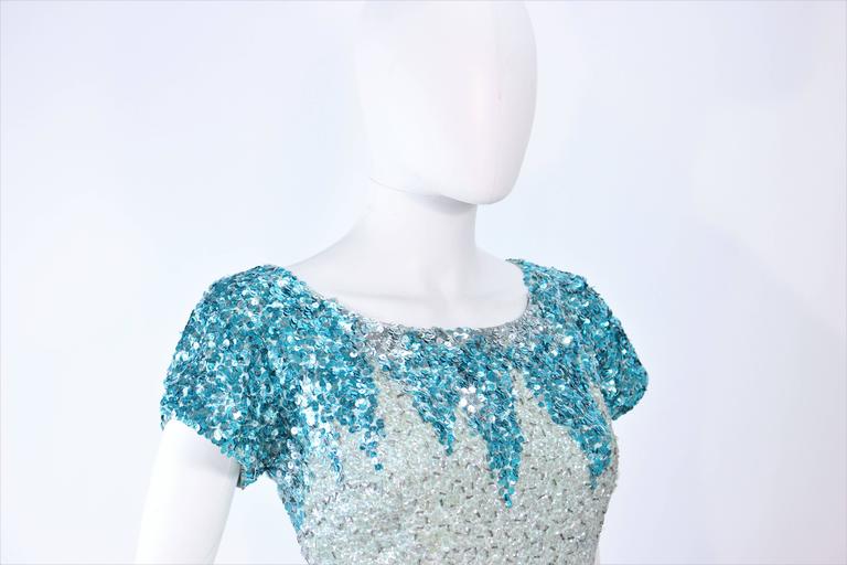 Vintage 1950's Aqua Sequin Cocktail Gown Size 8 10