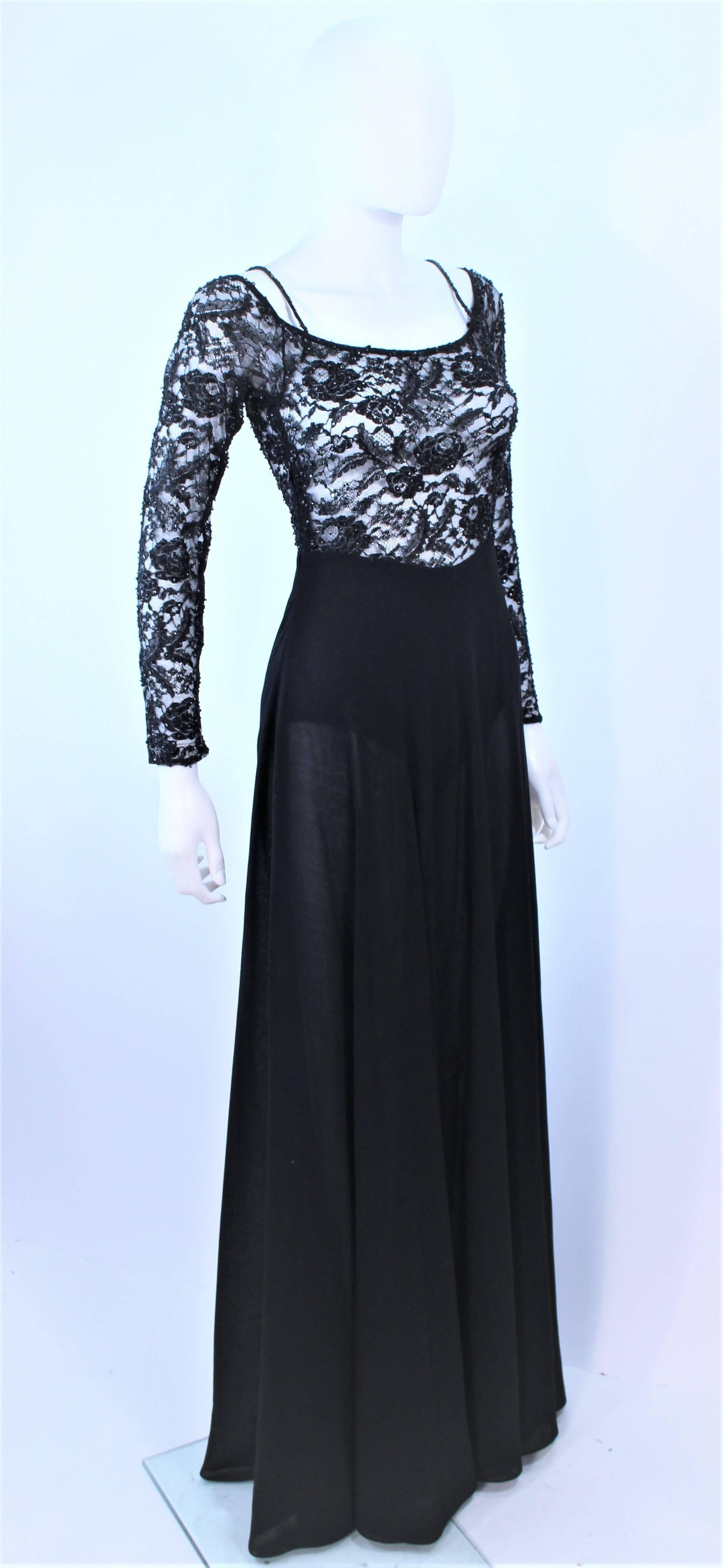 DONNA KARAN Black Lace Beaded Wool Gown Size 4 6 For Sale 1