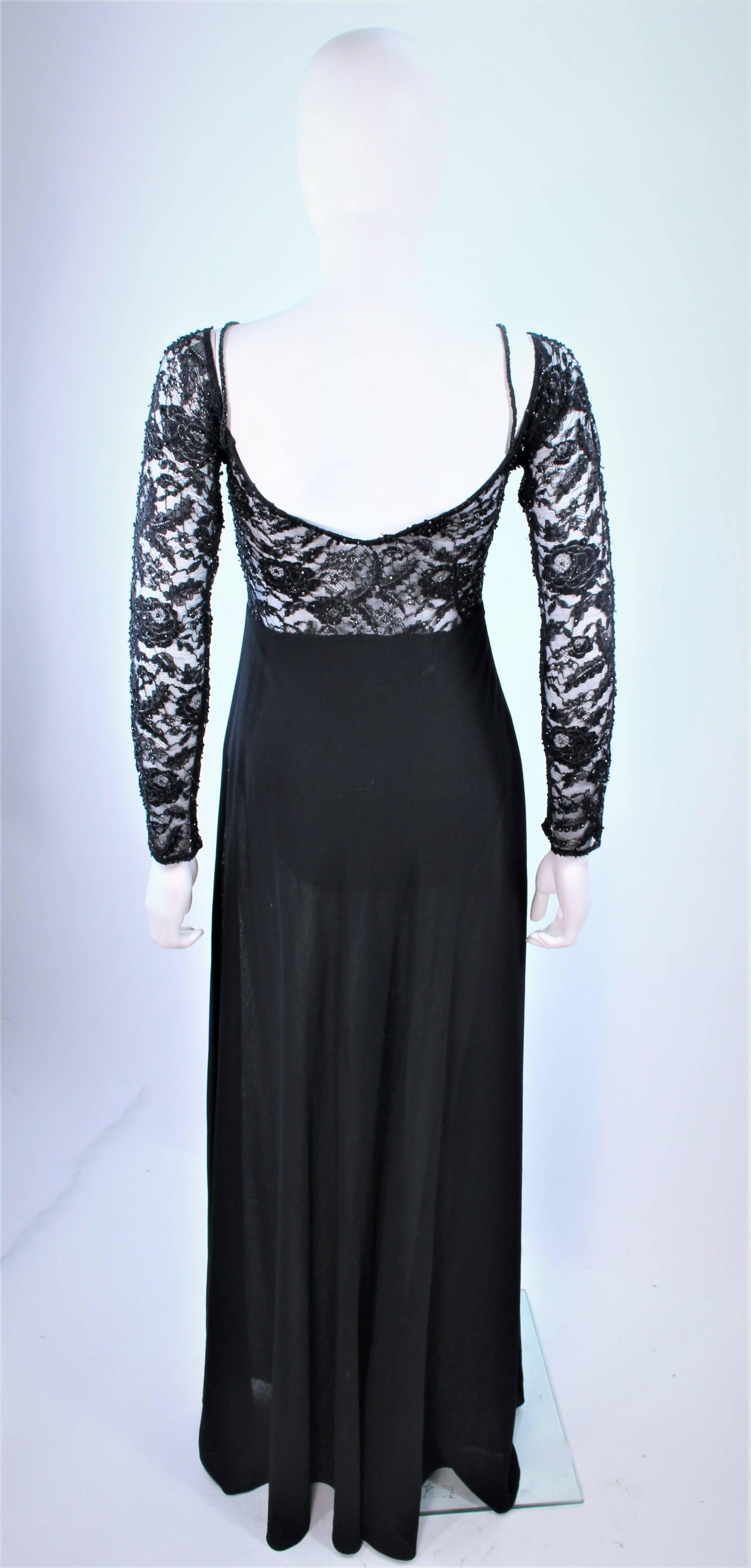 DONNA KARAN Black Lace Beaded Wool Gown Size 4 6 For Sale 4