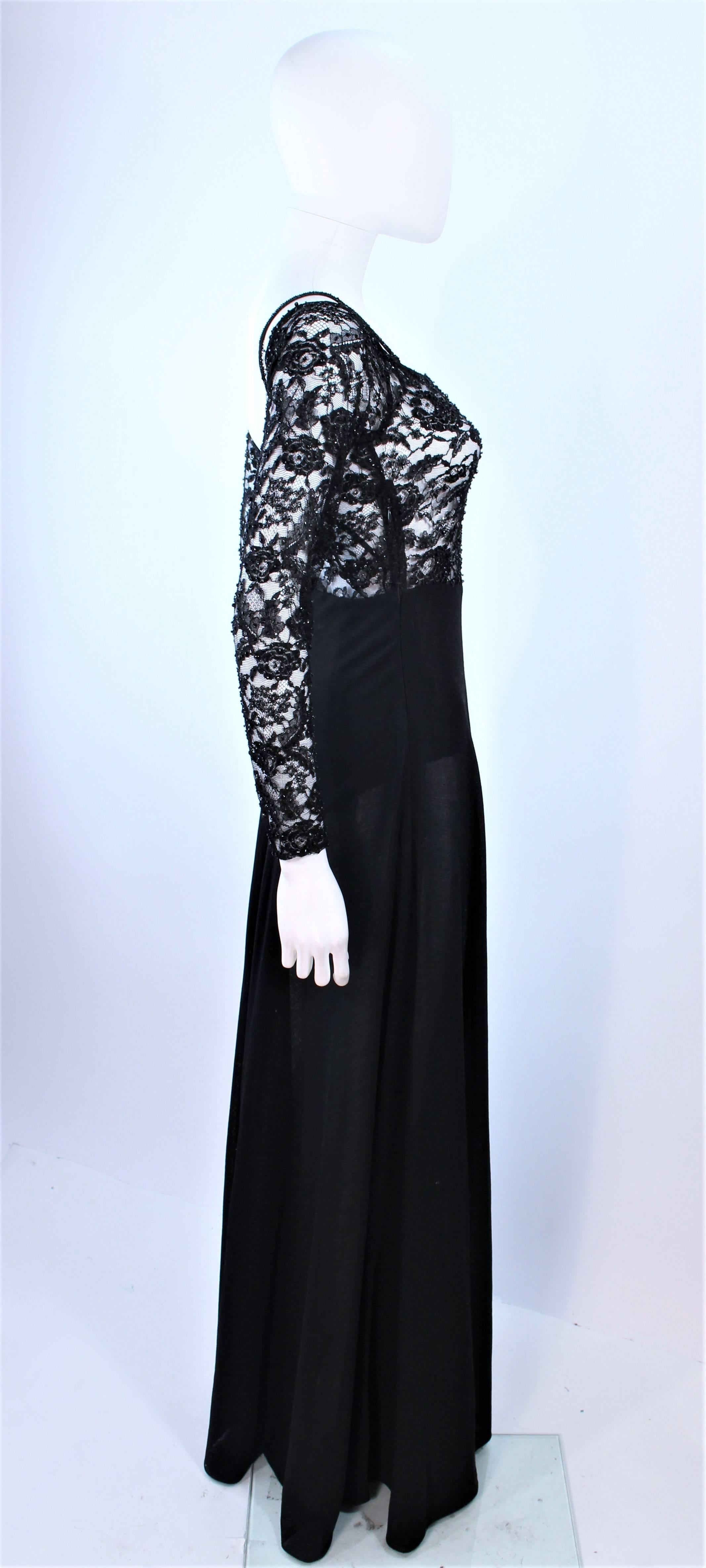 DONNA KARAN Black Lace Beaded Wool Gown Size 4 6 For Sale 3