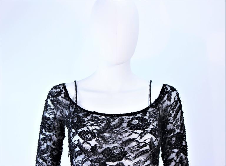 DONNA KARAN Black Lace Beaded Wool Gown Size 4 6 For Sale at 1stDibs