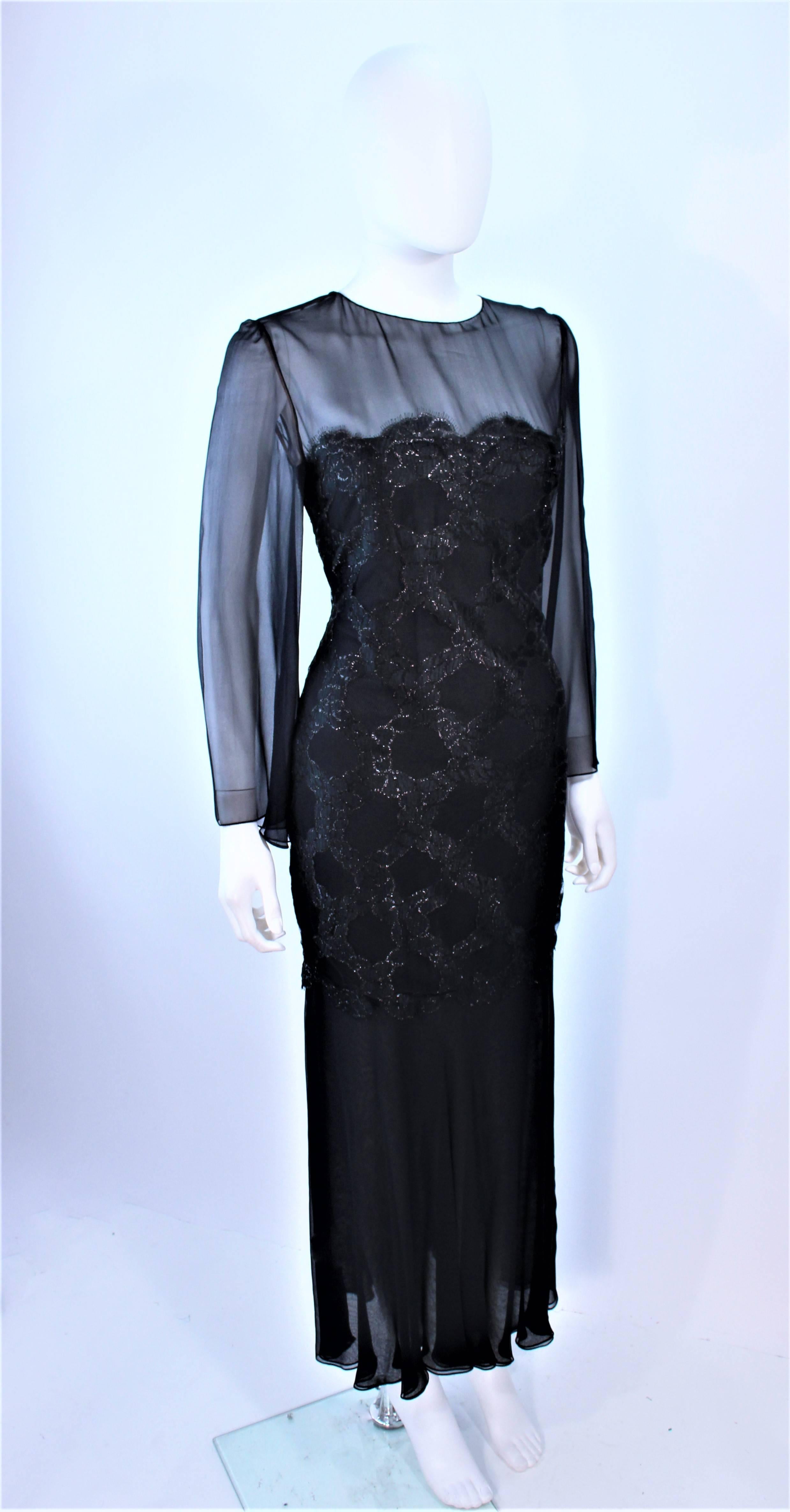 BILL BLASS Black Chiffon Gown with Gold Lame Bodice Size 12 For Sale 1