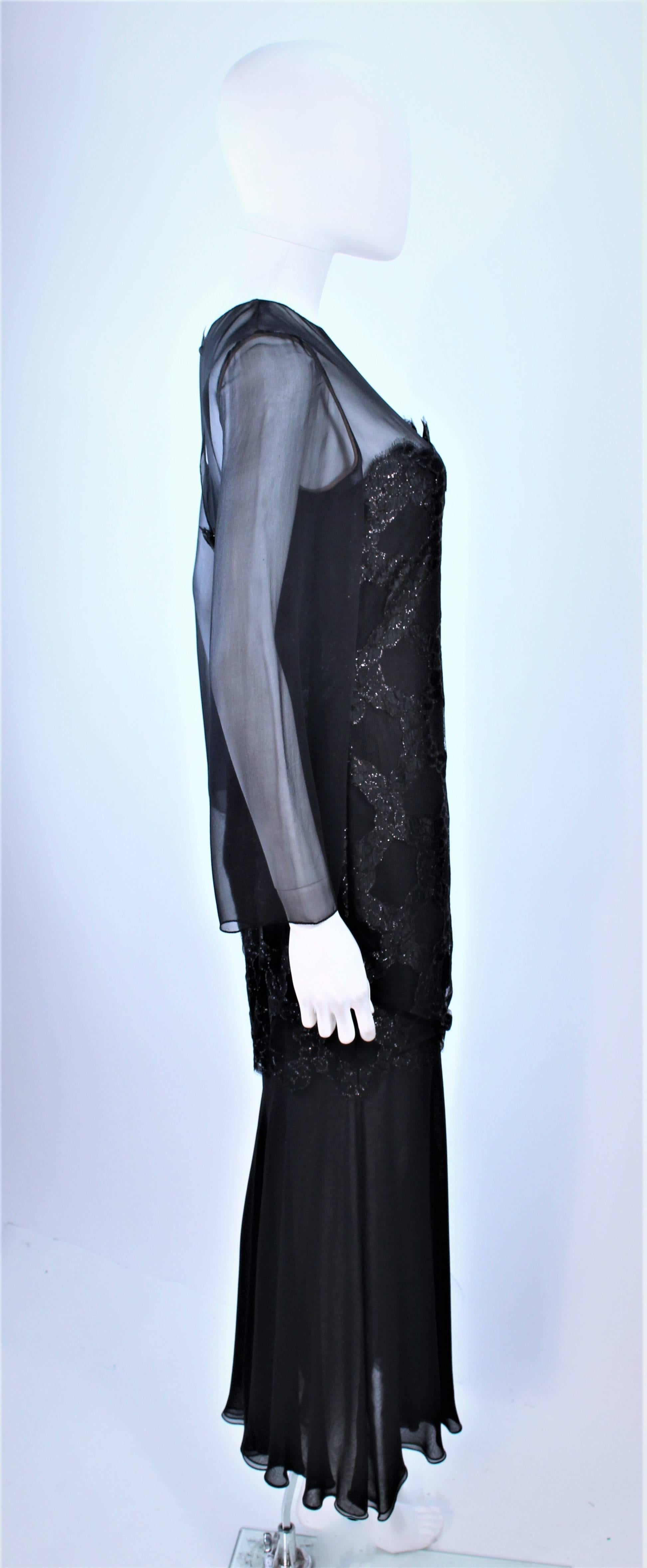 BILL BLASS Black Chiffon Gown with Gold Lame Bodice Size 12 For Sale 3
