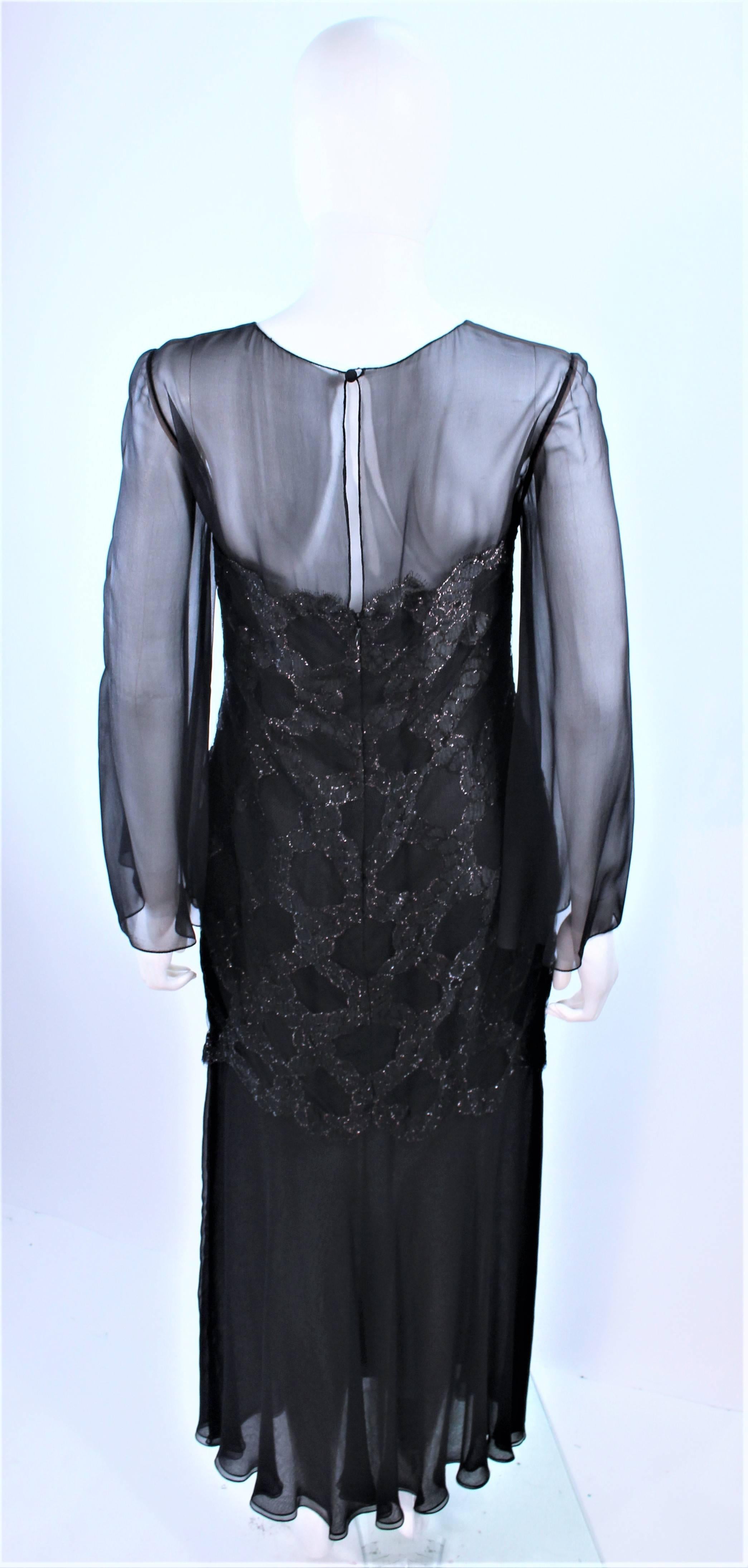 BILL BLASS Black Chiffon Gown with Gold Lame Bodice Size 12 For Sale 4