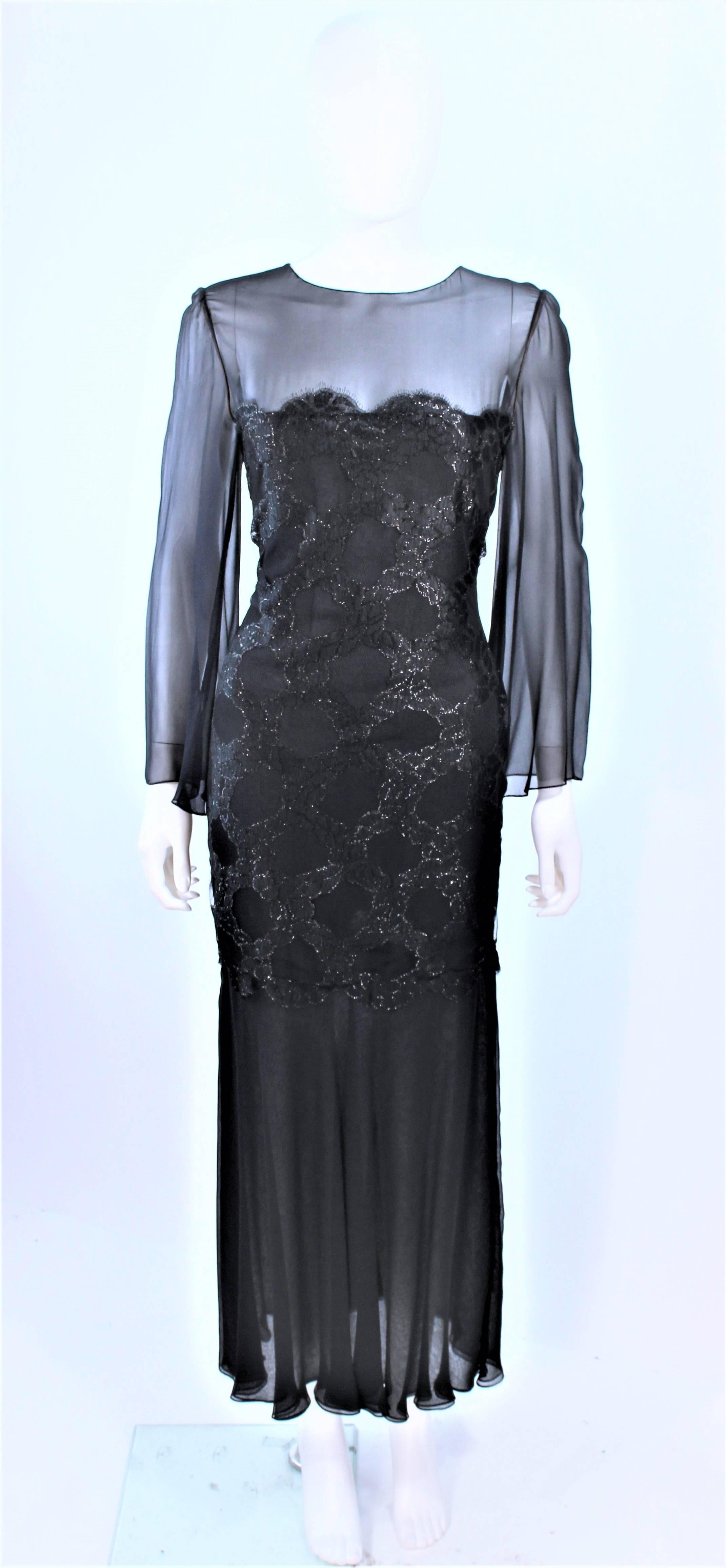 This Bill Blass design is composed of a black chiffon with gold lame metallic bodice. There is a center back zipper closure. In excellent vintage condition.

**Please cross-reference measurements for personal accuracy. Size in description box is