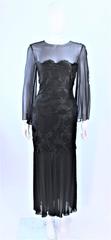 BILL BLASS Black Chiffon Gown with Gold Lame Bodice Size 12
