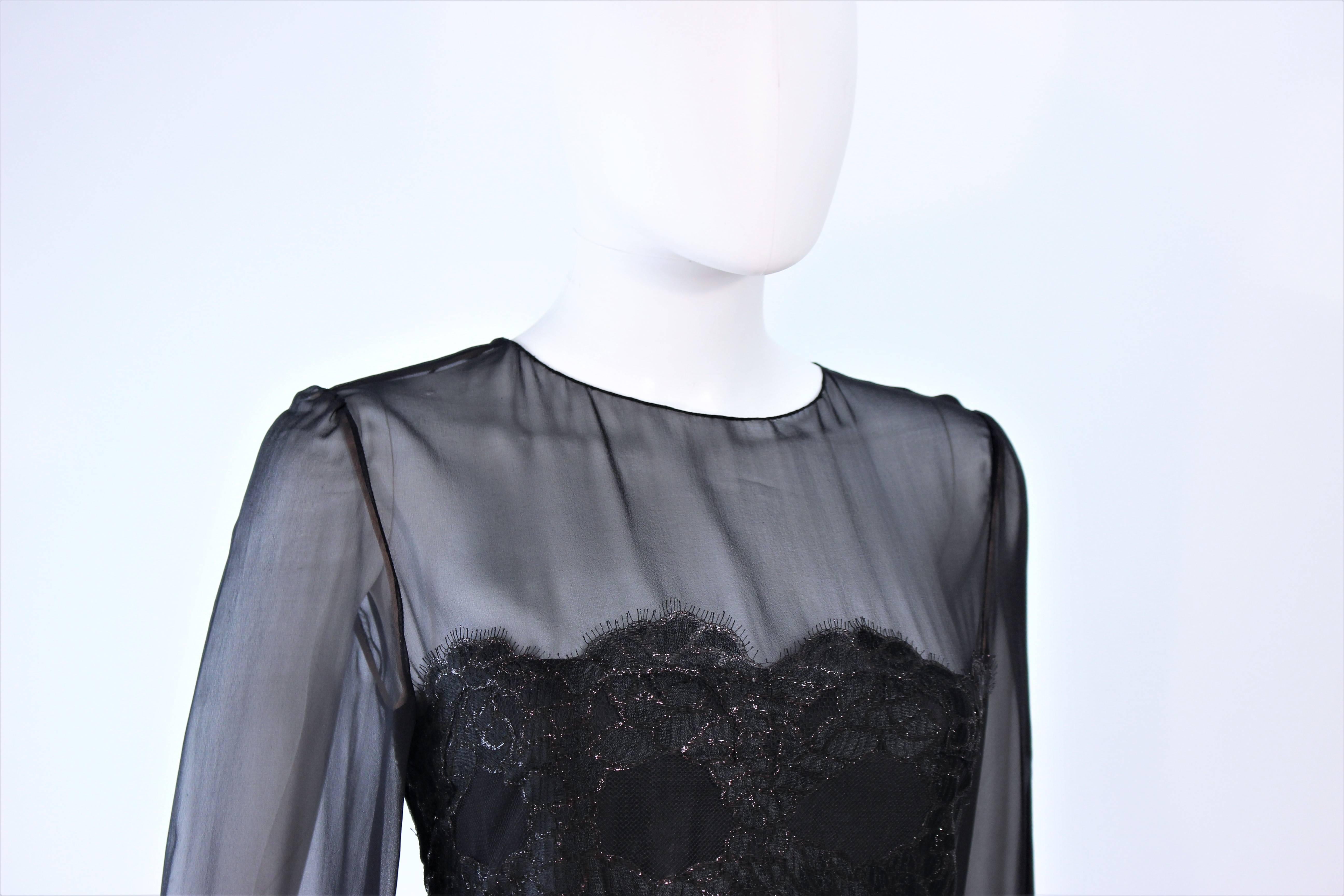 BILL BLASS Black Chiffon Gown with Gold Lame Bodice Size 12 For Sale 2