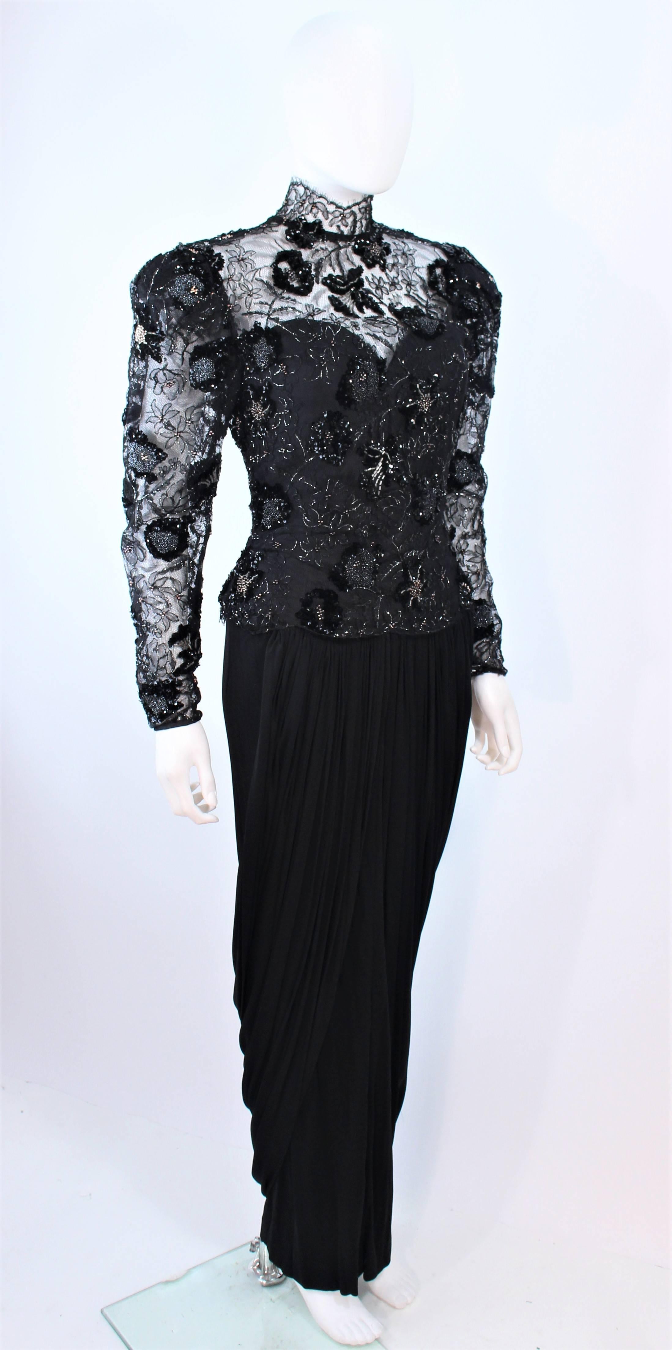 Women's VICKY TIEL Black Lace Drape Gown with Sequin Applique Size 6 For Sale