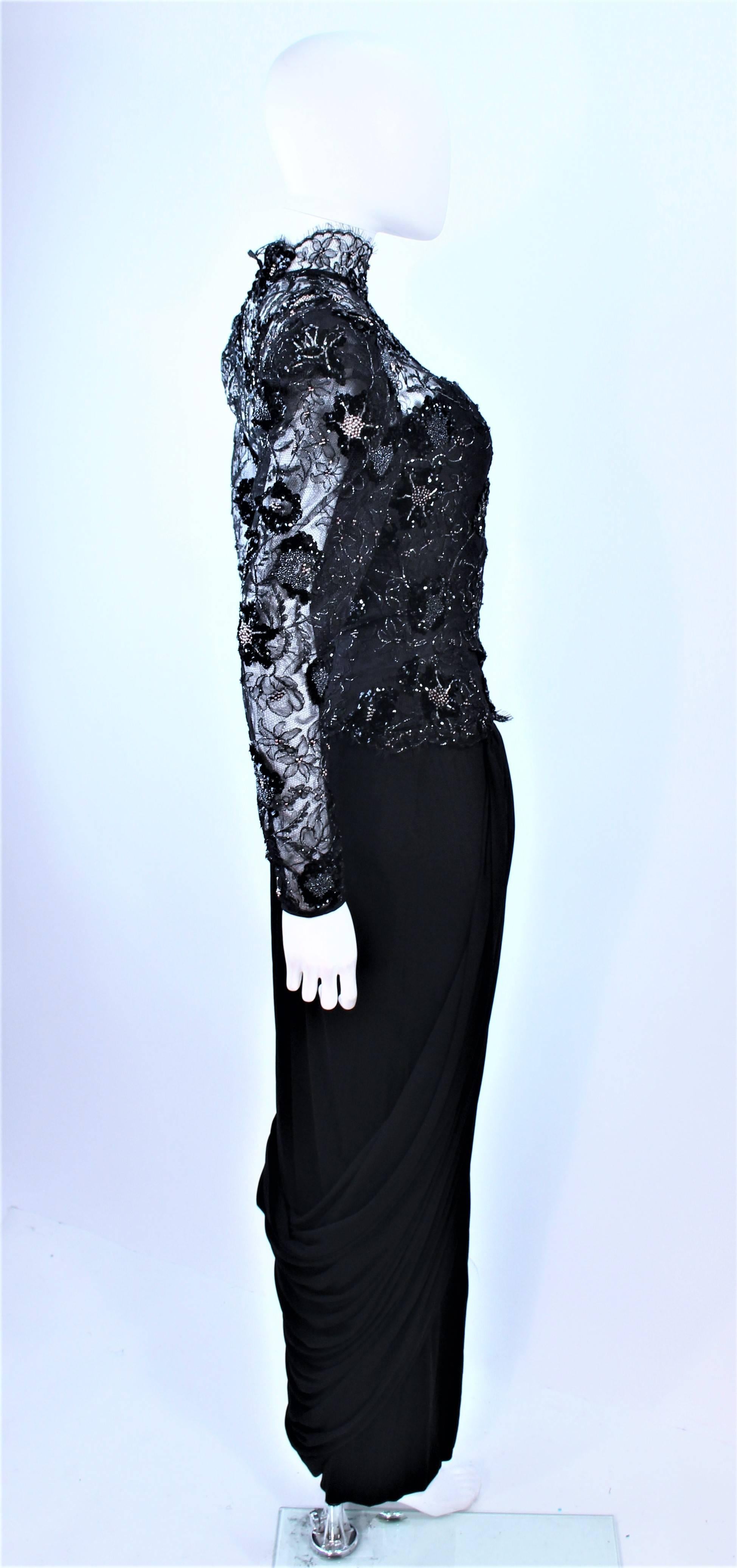 VICKY TIEL Black Lace Drape Gown with Sequin Applique Size 6 For Sale 3