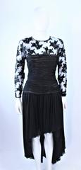 OSCAR DE LA RENTA Black Chiffon Lace High Low Cocktail Gown Size 12 14